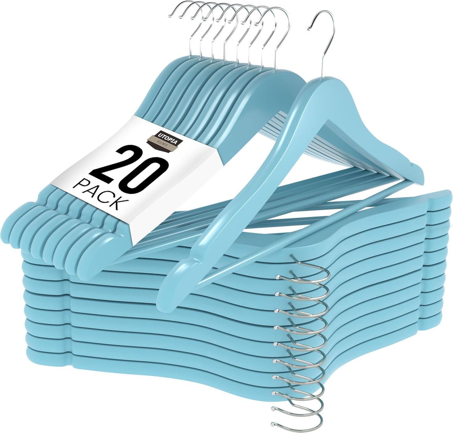 Utopia Home Premium Wooden Hangers 20 Pack - Heavy Duty & Durable Coat Hanger - Wood Hanger with 360-Degree Rotatable Hook - Clothes Hangers with Non-Slip Shoulder Notches For Shirts & Coats (Natural)