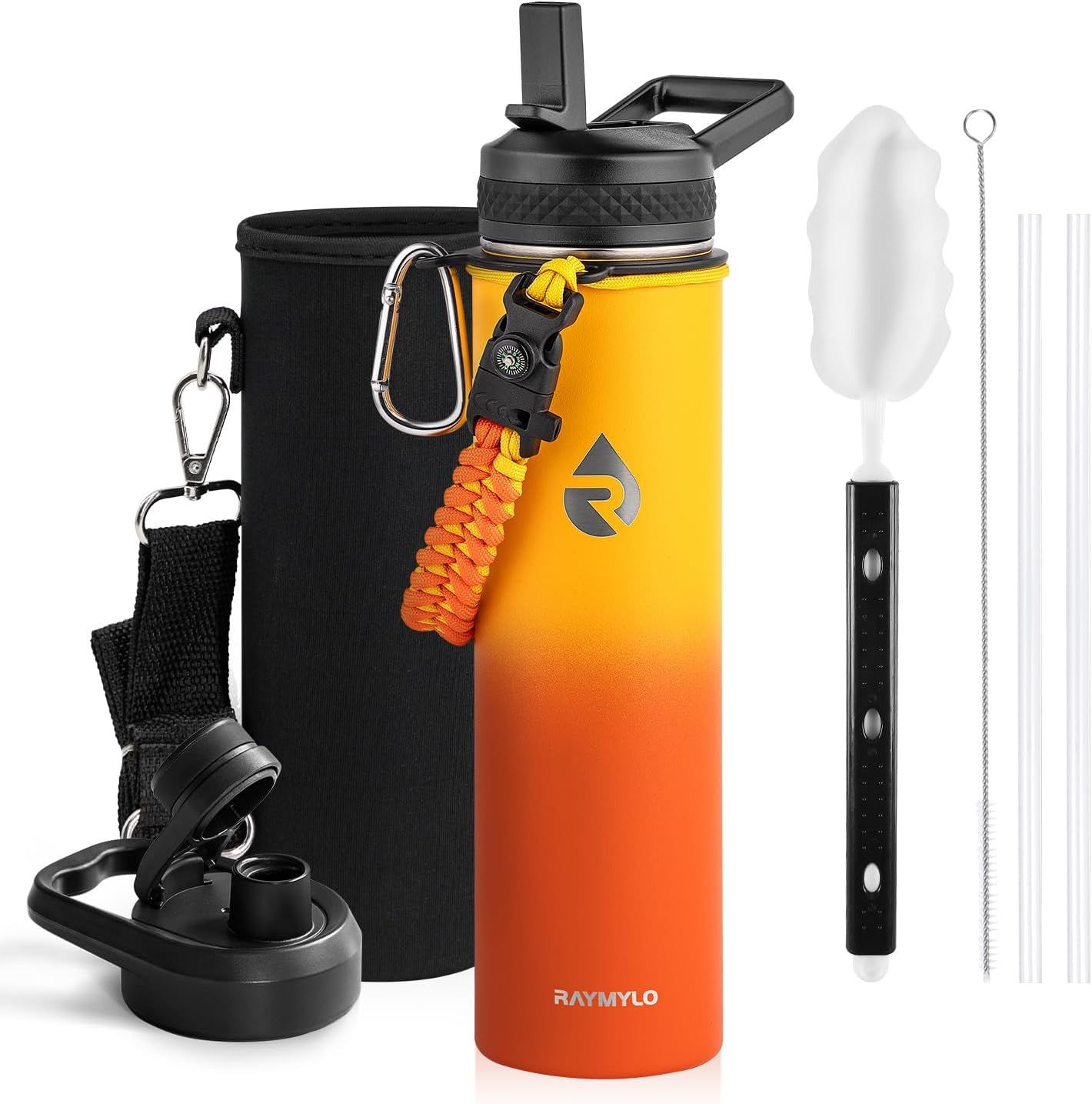 One Gallon Water Bottle Insulated, Triple Walled Vacuum Stainless Steel (Cold for 48 Hrs), Leak Proof & Non-BPA, Large Water Flask Jug with Paracord Handle & Straw Spout Lids