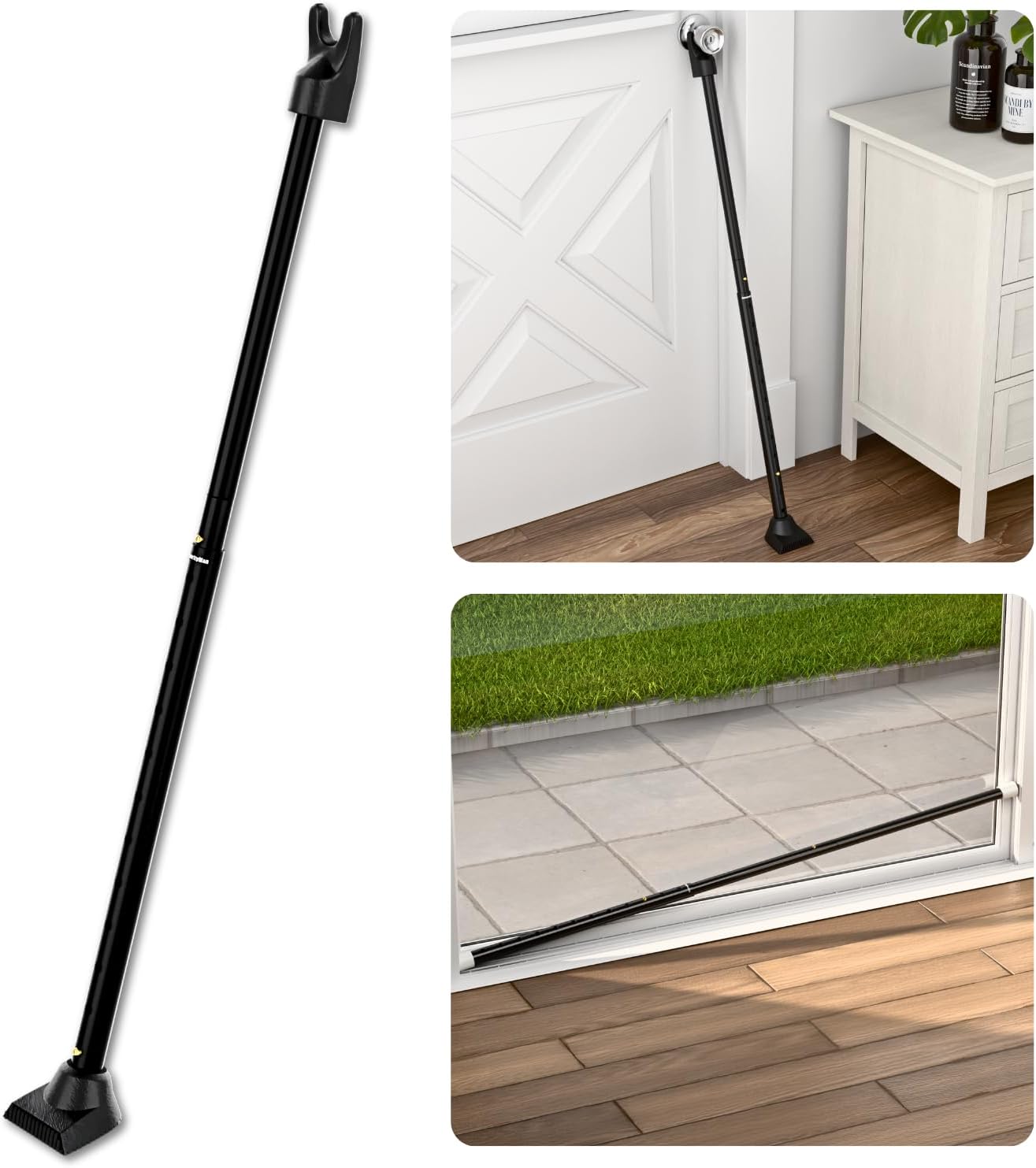 SECURITYMAN 2-in-1 Door Security Bar & Sliding Patio Door Security Bar (2 Pack) via Interchangeable Caps - Heavy Duty Iron Construction Door Stoppers Lock for Home, Apartment, Travel Hotel - Black