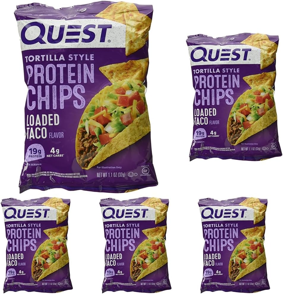 Quest Nutrition Nacho Cheese Tortilla Style Protein Chips, 18g Protein, 4g Net Carb, Low Carb, Gluten Free, 1.1 oz (Pack of 12)