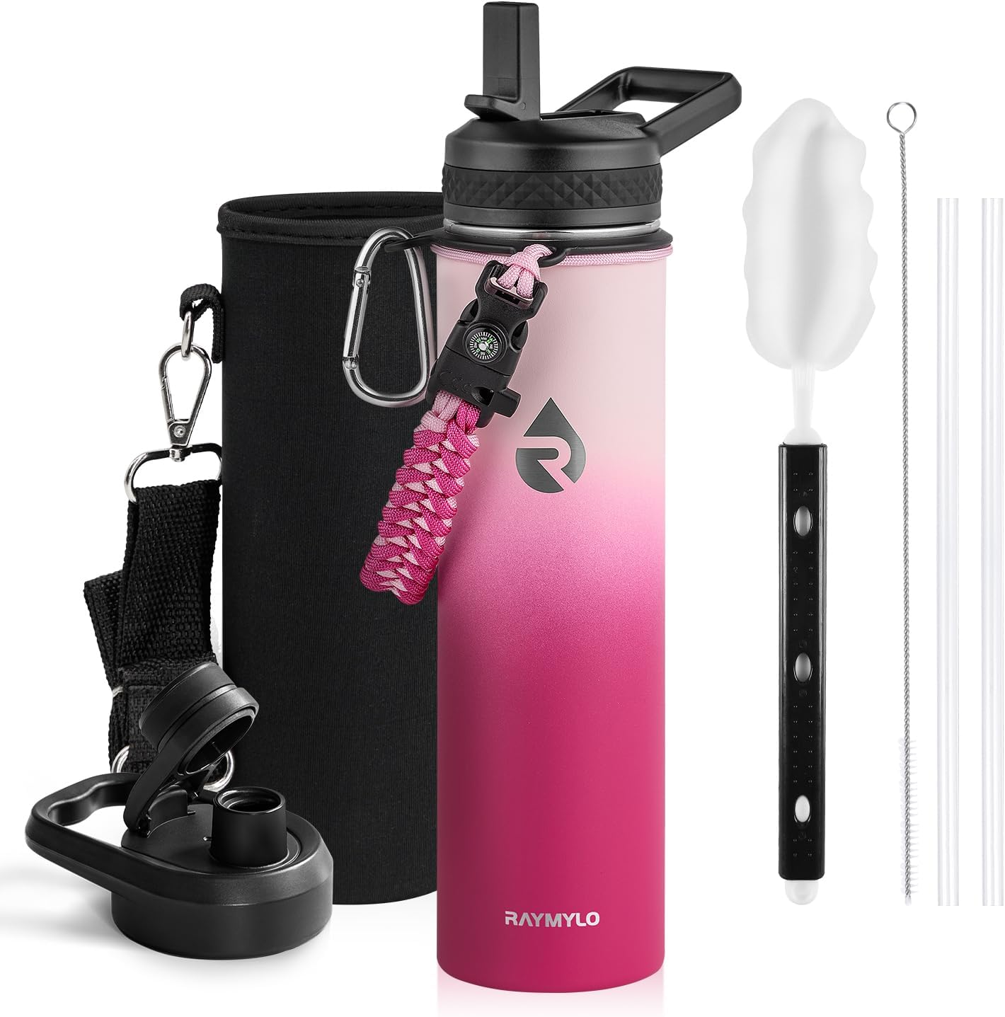 One Gallon Water Bottle Insulated, Triple Walled Vacuum Stainless Steel (Cold for 48 Hrs), Leak Proof & Non-BPA, Large Water Flask Jug with Paracord Handle & Straw Spout Lids