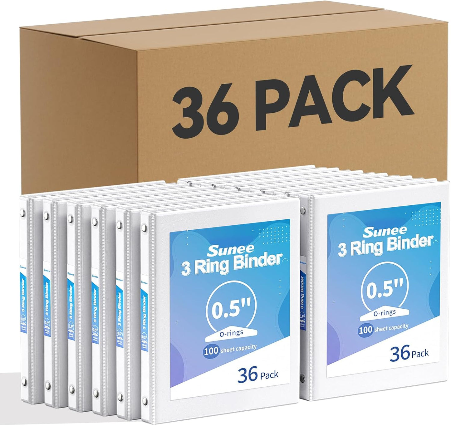SUNEE 3 Ring Binders 1 Inch 12 Pack, Clear View Binders Bulk Three Ring PVC-Free (Fit 8.5x11 Inches) for School or Office Supplies, White