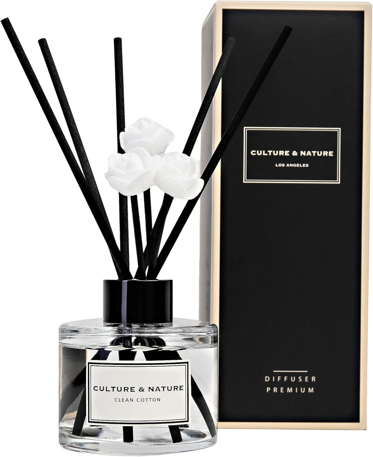 CULTURE & NATURE Reed Diffuser Set 6.7oz (200ml) Black Cherry Scented Diffuser with Sticks Home Fragrance Reed Diffuser for Bathroom Shelf Decor