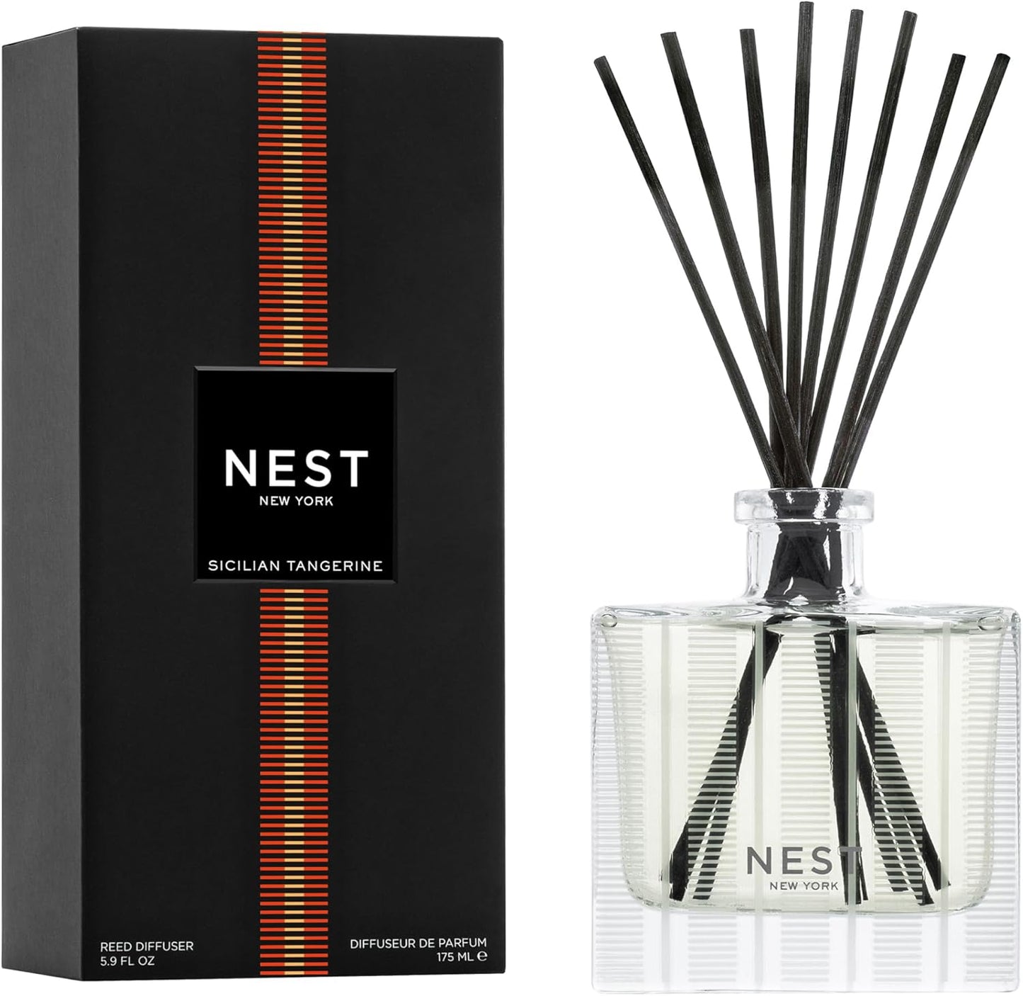 NEST New York Reed Diffuser, Ocean Mist & Sea Salt - 5.9 fl oz - Fragrance for Up to 90 Days - Reusable, Refillable Glass Holder - Includes 8 All-Natural Reed Sticks - Flame Free