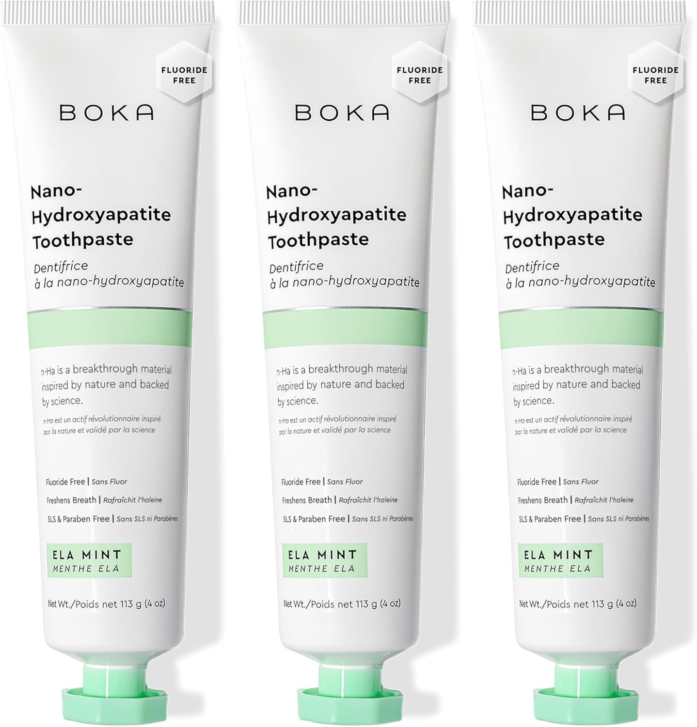 Boka Fluoride Free Toothpaste, Nano Hydroxyapatite Toothpaste, Appropriate for Sensitive Teeth - for Adult Oral Care - Ela Mint Flavor, 4 Fl Oz 1Pk US Manufactured
