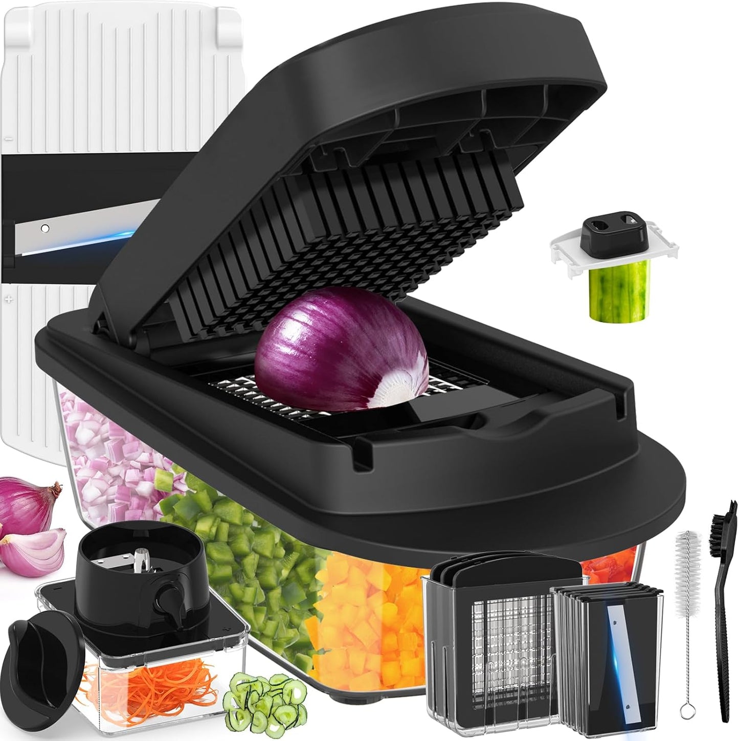 8 Blade All-in-1 Vegetable Chopper Mandoline Slicer with Container, Food Chopper, Onion Chopper, Veggie Cutter for Salad, Kitchen Gadgets Accessories Essentials, White