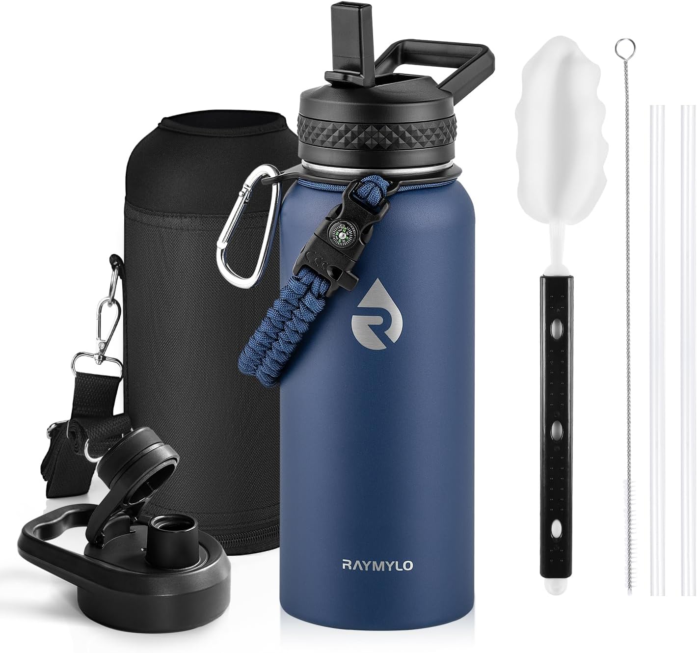 One Gallon Water Bottle Insulated, Triple Walled Vacuum Stainless Steel (Cold for 48 Hrs), Leak Proof & Non-BPA, Large Water Flask Jug with Paracord Handle & Straw Spout Lids