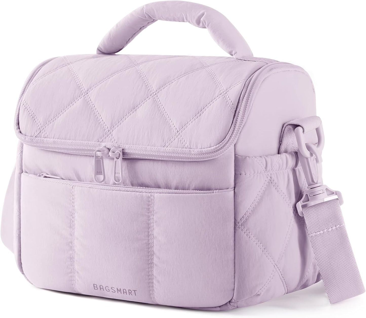 BAGSMART Lunch Bag Women, Double Deck Insulated Lunch Box, Quilted Puffer Lunch Tote, Leakproof, Durable & Reusable Large Lunch Cooler For Work Picnic Travel Meal Prep, Camel