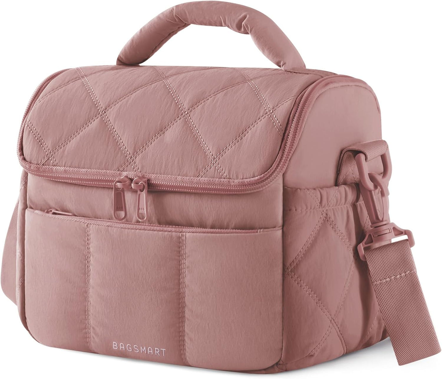 BAGSMART Lunch Bag Women, Double Deck Insulated Lunch Box, Quilted Puffer Lunch Tote, Leakproof, Durable & Reusable Large Lunch Cooler For Work Picnic Travel Meal Prep, Camel