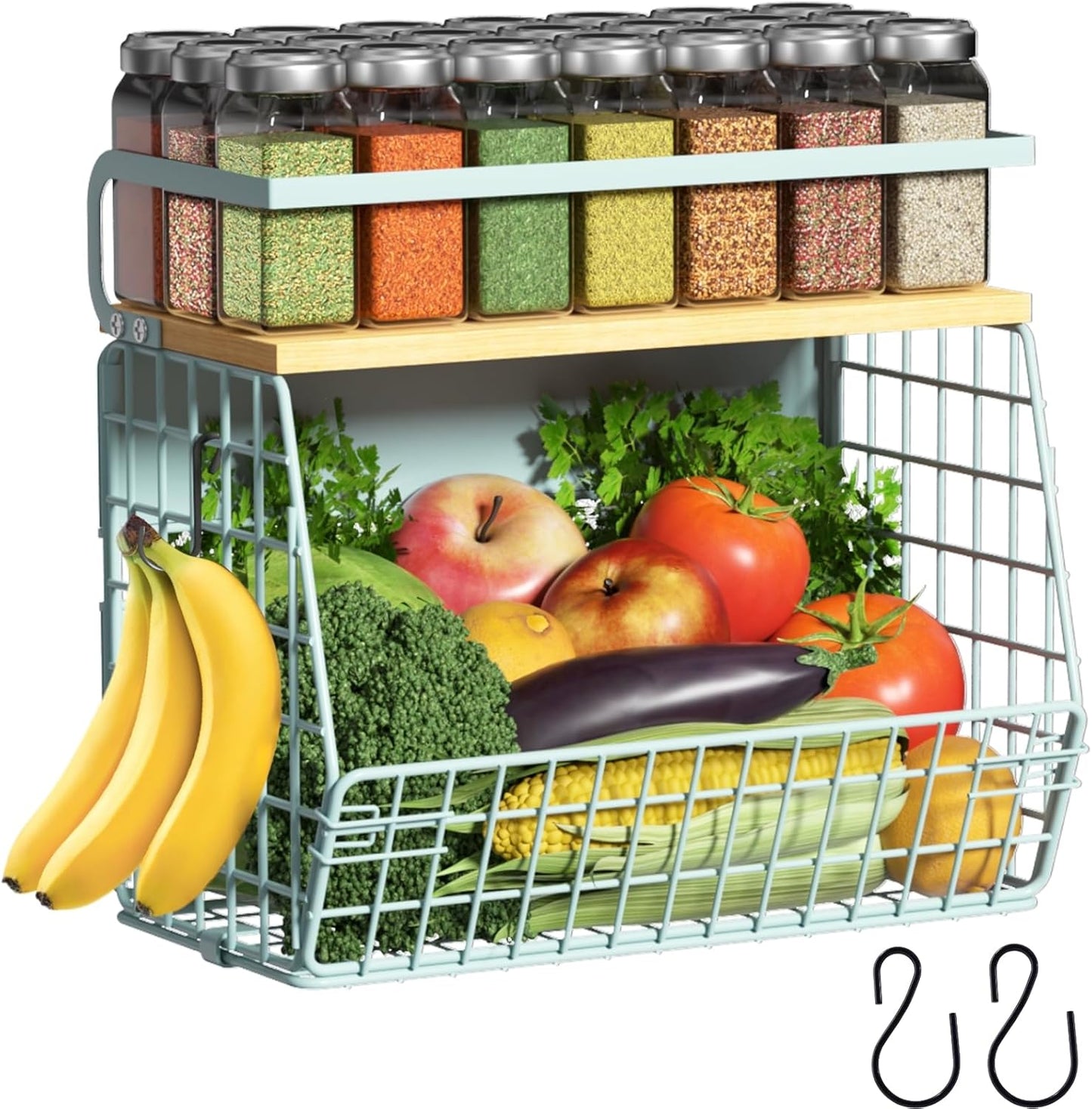 Ofiray-home Magnetic Shelf for Fridge with Wood Lid, Fruit Potato and Onion Storage Bins, Pantry Organizers & Storage, Large Container Magnetic Spice Rack for Refrigerator, Kitchen Counter, Cabinet