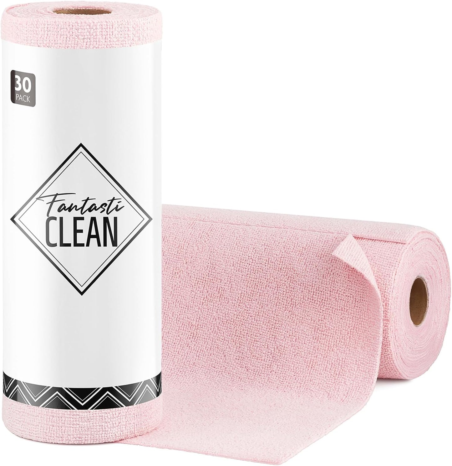 Fantasticlean Microfiber Cleaning Cloth Roll -75 Pack, Tear Away Microfiber Towels, 12" x 12", Reusable, Washable, Scratch Free, Ultra Absorbent Dishcloth for All-Around Cleaning Supplies (Pink)