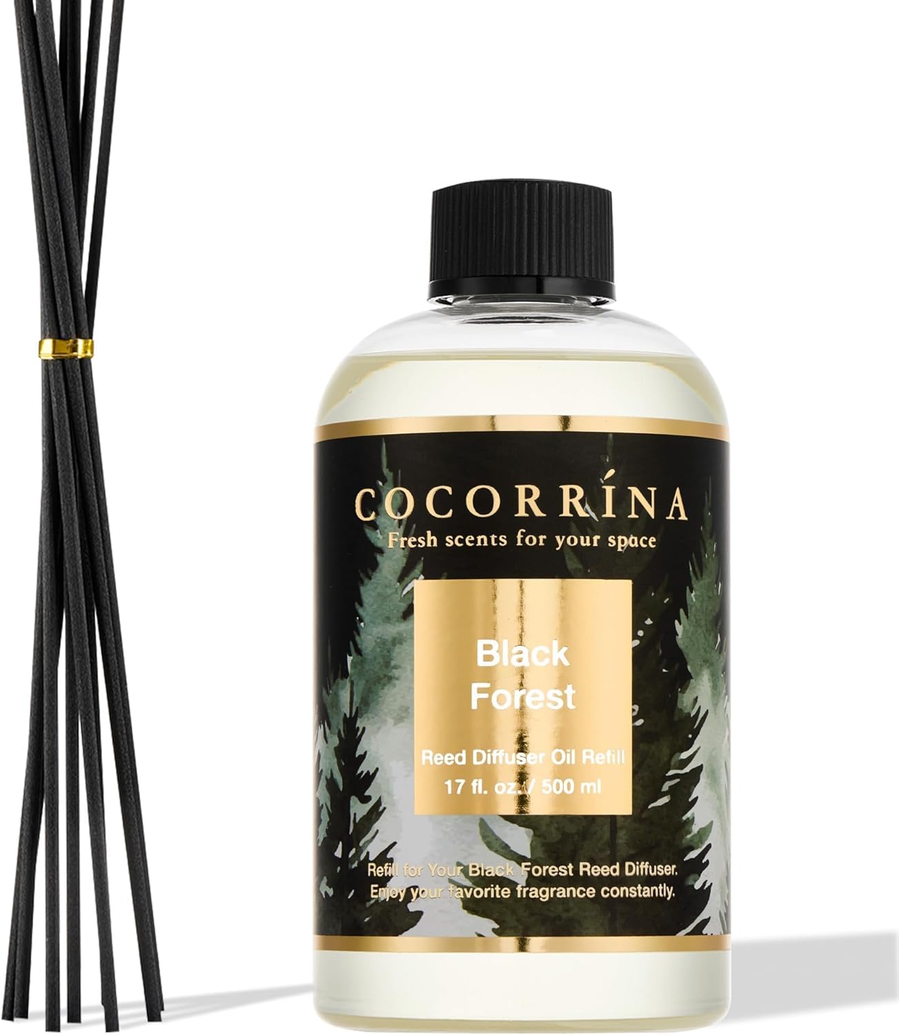 Cocorrína Reed Diffuser Refill Sandalwood Rose 17oz (500ml) with 8 Sticks - Premium Long-Lasting Floral Essential Oil, Home Fragrance for Bedroom, Bathroom Home Decor