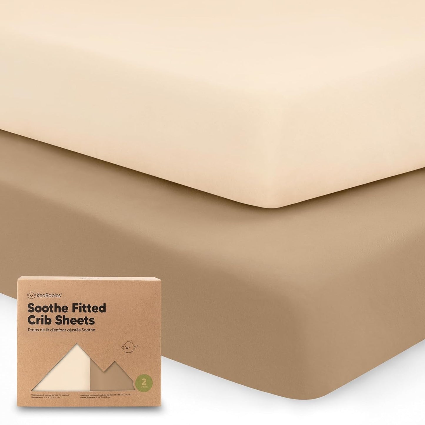 KeaBabies 2-Pack Organic Crib Sheets for Boys, Girls - 52x28 Fitted Crib Mattress Sheet Neutral, Breathable Jersey Cotton Cover for Baby Bed, Toddler Mattress, Soft & Cute Prints (Soft White)