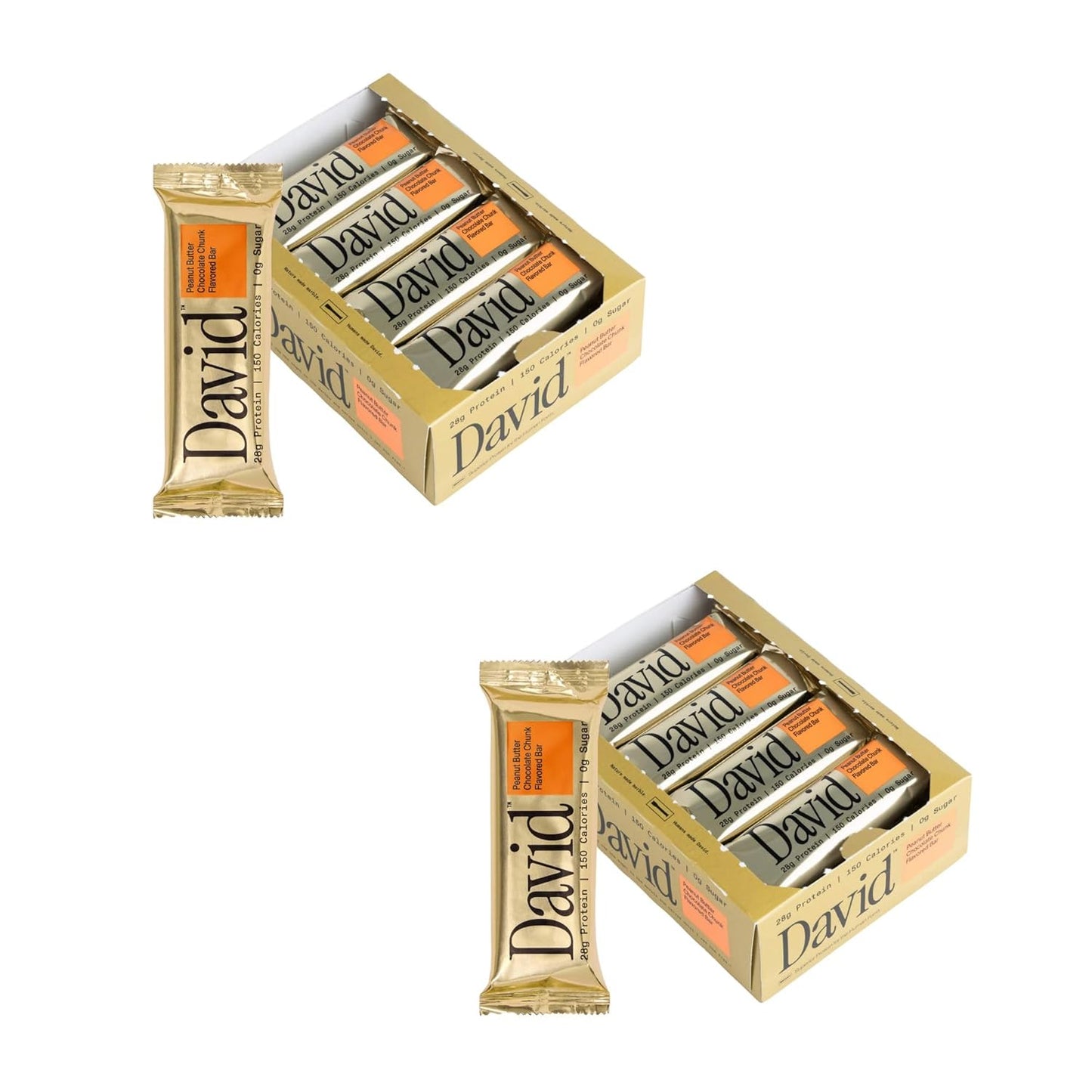 David High Protein Bars - 0g of Sugar, Low Carb, Gluten Free - 28g of Protein, 150 Calories - On-The-Go Snack - Peanut Butter Chocolate Chunk Flavor, Pack of 12