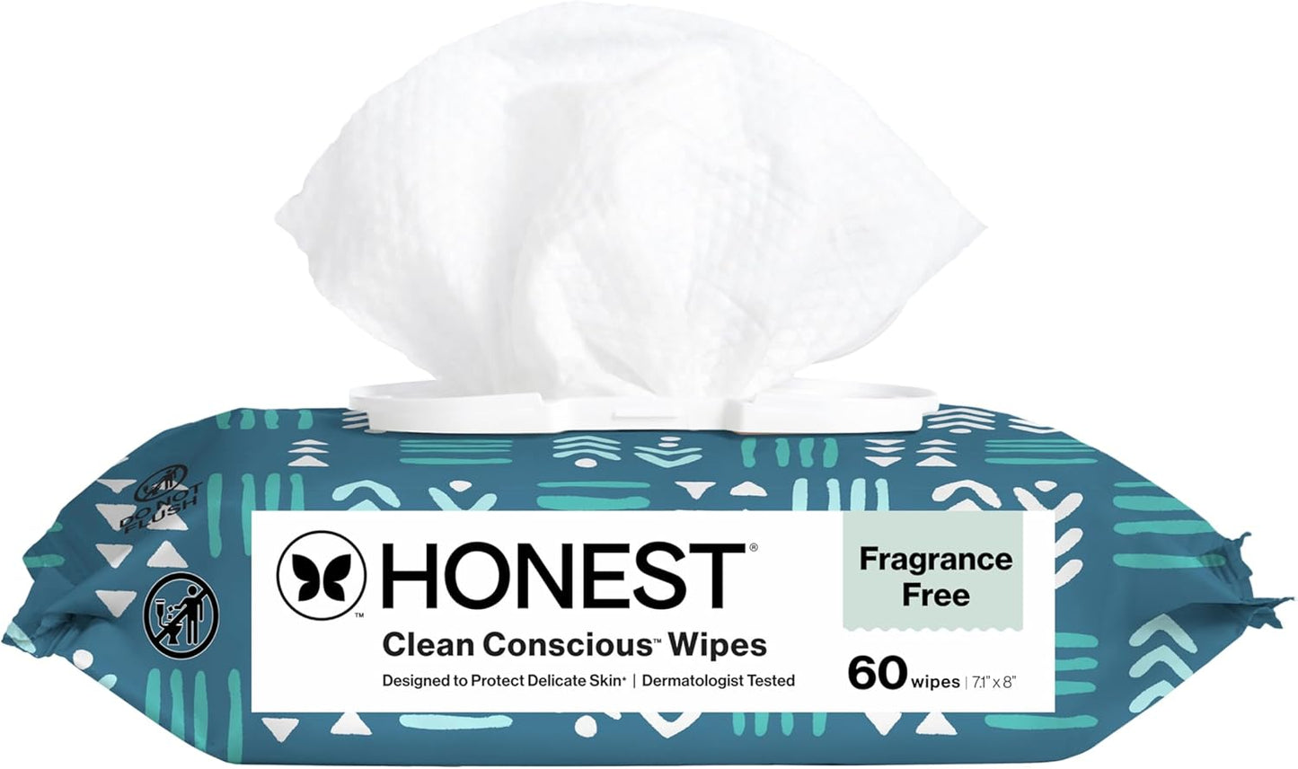 The Honest Company Baby Wipes for Sensitive Skin, Hypoallergenic, Fragrance-Free, Multi-Use, Pattern Play Design, 720 Count (8 Packs of 90)