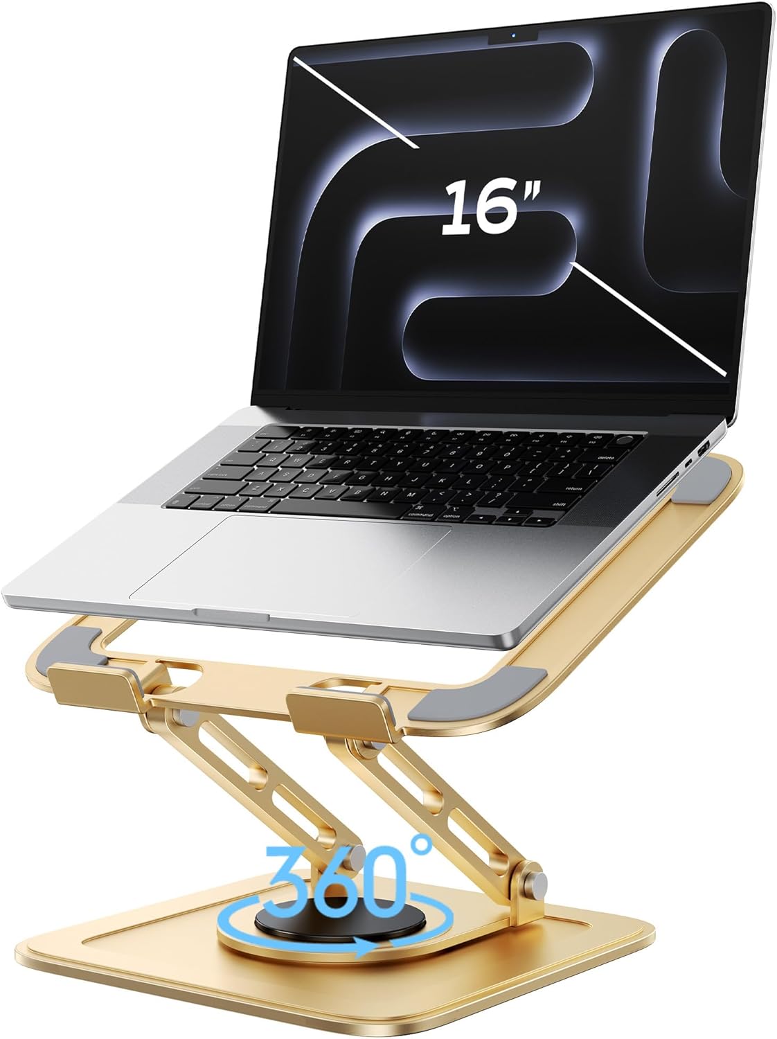Adjustable Laptop Stand, Computer Stand with 360 Rotating Base, Ergonomic Laptop Riser Mount for Desk Foldable Protable Computer Desk Fits with MacBook Pro Air (10-16") - Black