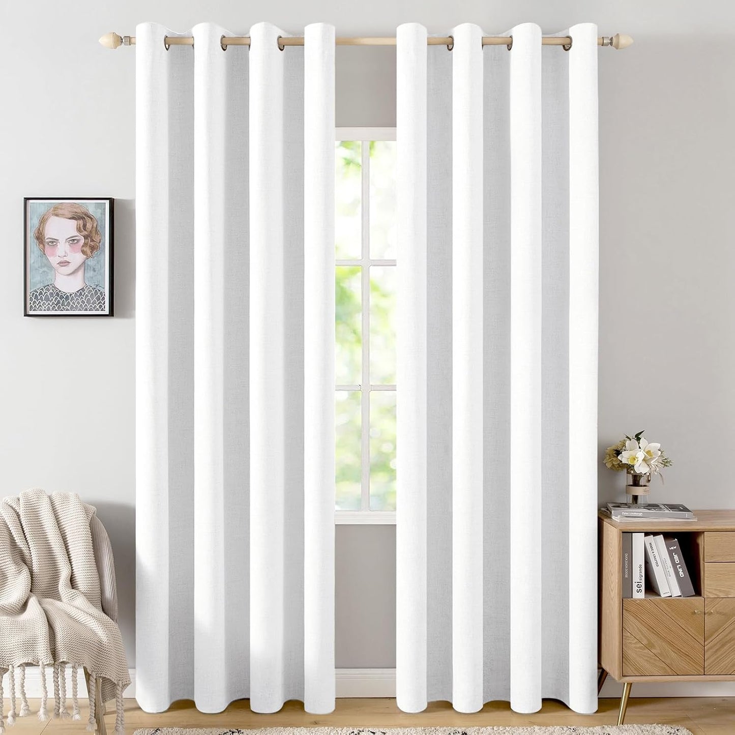MIULEE 100% Blackout Linen Textured Curtains for Bedroom Solid Thermal Insulated Natural Beige Grommet Room Darkening Curtains & Drapes Luxury Decor for Living Room Nursery 52 x 84 Inch (2 Panels)