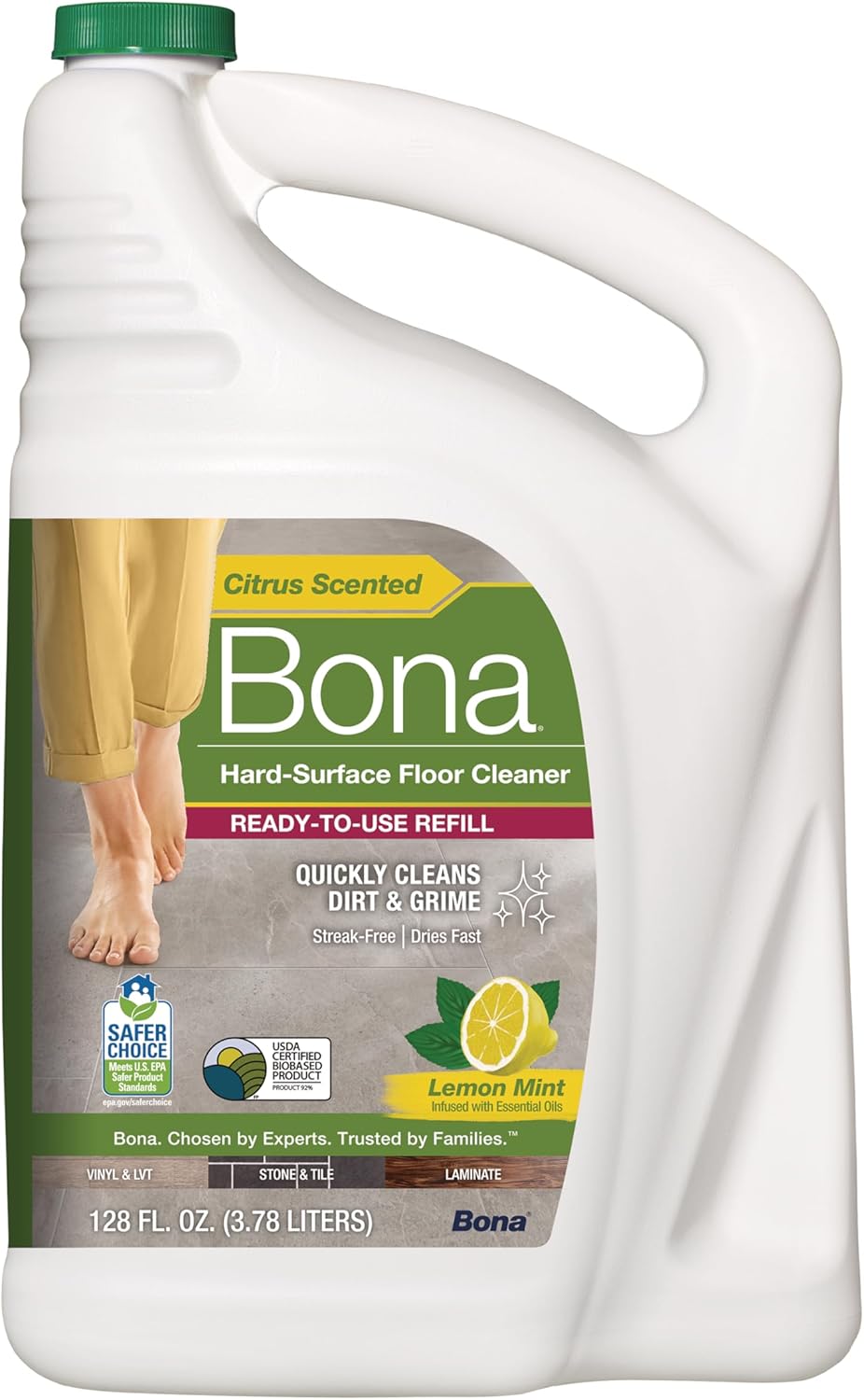 Bona Multi-Surface Floor Cleaner Refill - 128 fl oz - Unscented - Refill for Bona Spray Mops and Spray Bottles - Residue-Free Floor Cleaning Solution for Stone, Tile, Laminate, and Vinyl Floors