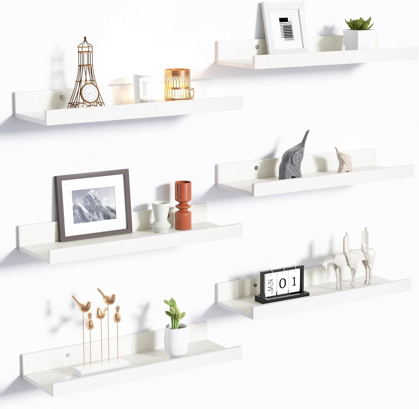 upsimples Floating Shelves for Wall, Wall Shelves for Decor Storage Set of 6, Wall Mounted Wood Shelf for Bedroom, Living Room, Bathroom, Kitchen, Picture Ledge Shelf, Black
