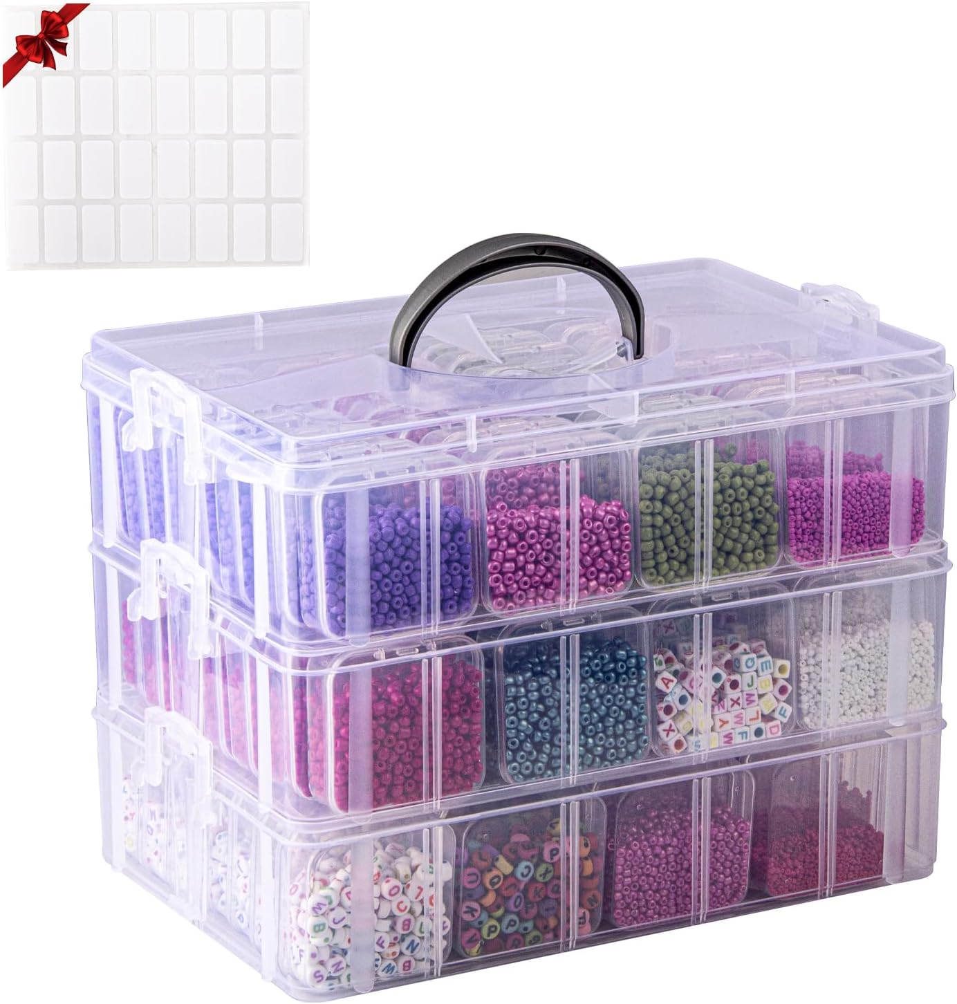 VTG Bead Organizer Box, 84 Pcs Small Plastic Containers with Lids, 4-Tier Stackable Storage Box, Clear Organizers for Jewelry Toys Craft Storage