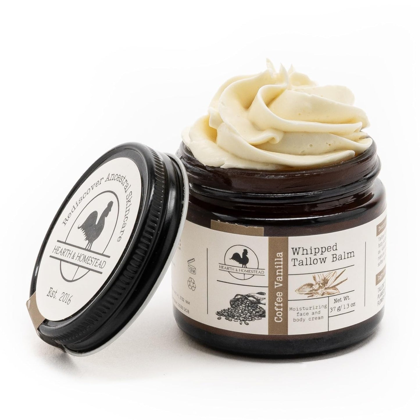 Hearth and Homestead: Handmade Whipped Tallow Balm (Vanilla Orange) - Organic Body Butter with Infused Olive Oil, for Eczema, Rosacea, Baby - 1.3 oz
