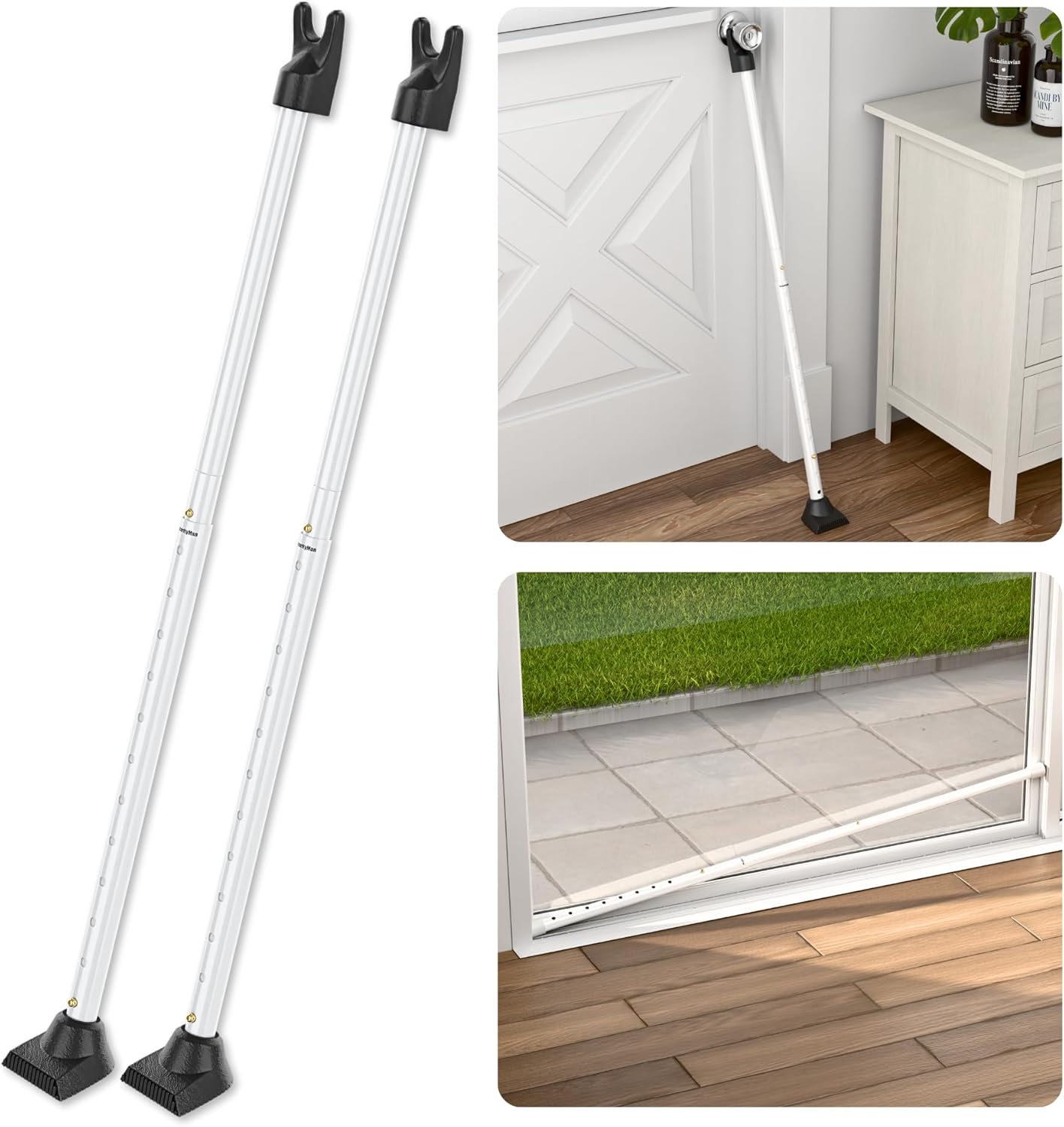 SECURITYMAN 2-in-1 Door Security Bar & Sliding Patio Door Security Bar (2 Pack) via Interchangeable Caps - Heavy Duty Iron Construction Door Stoppers Lock for Home, Apartment, Travel Hotel - Black