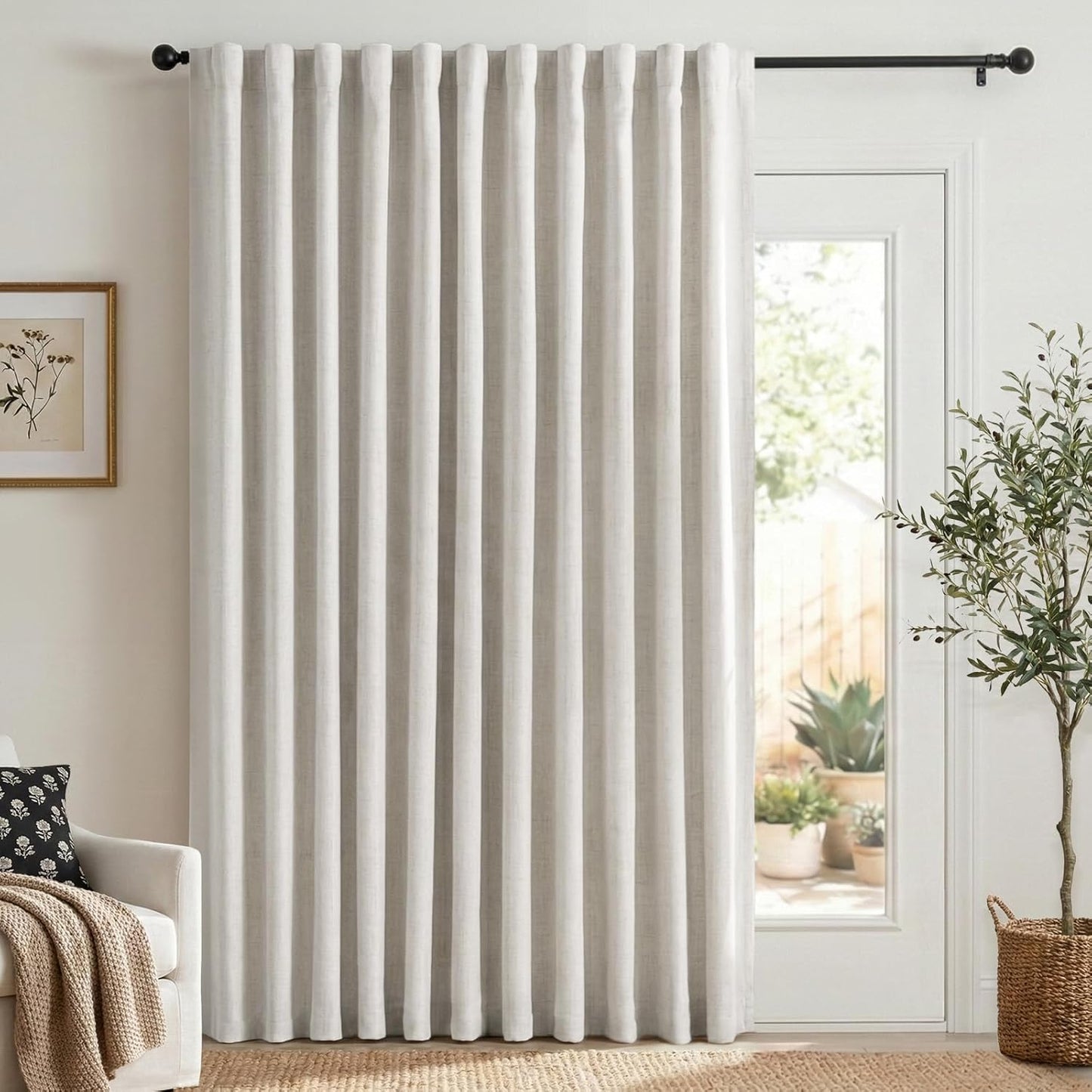 100% Blackout Shield Linen Blackout Curtains for Bedroom 84 Inches Long, Back Tab/Rod Pocket Living Room Drapes, Thermal Insulated Blackout Curtains 2 Panels Set, 50" W x 84" L, Cream