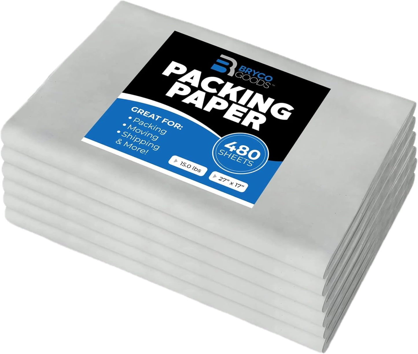 Bryco Goods Newsprint Packing Paper Sheets for Moving - 10lb - 320 Sheets of Newspaper Paper - Wrapping and Protecting Fragile Items, Box Filler, Shipping Supplies - 27" x 17" - Made in the USA