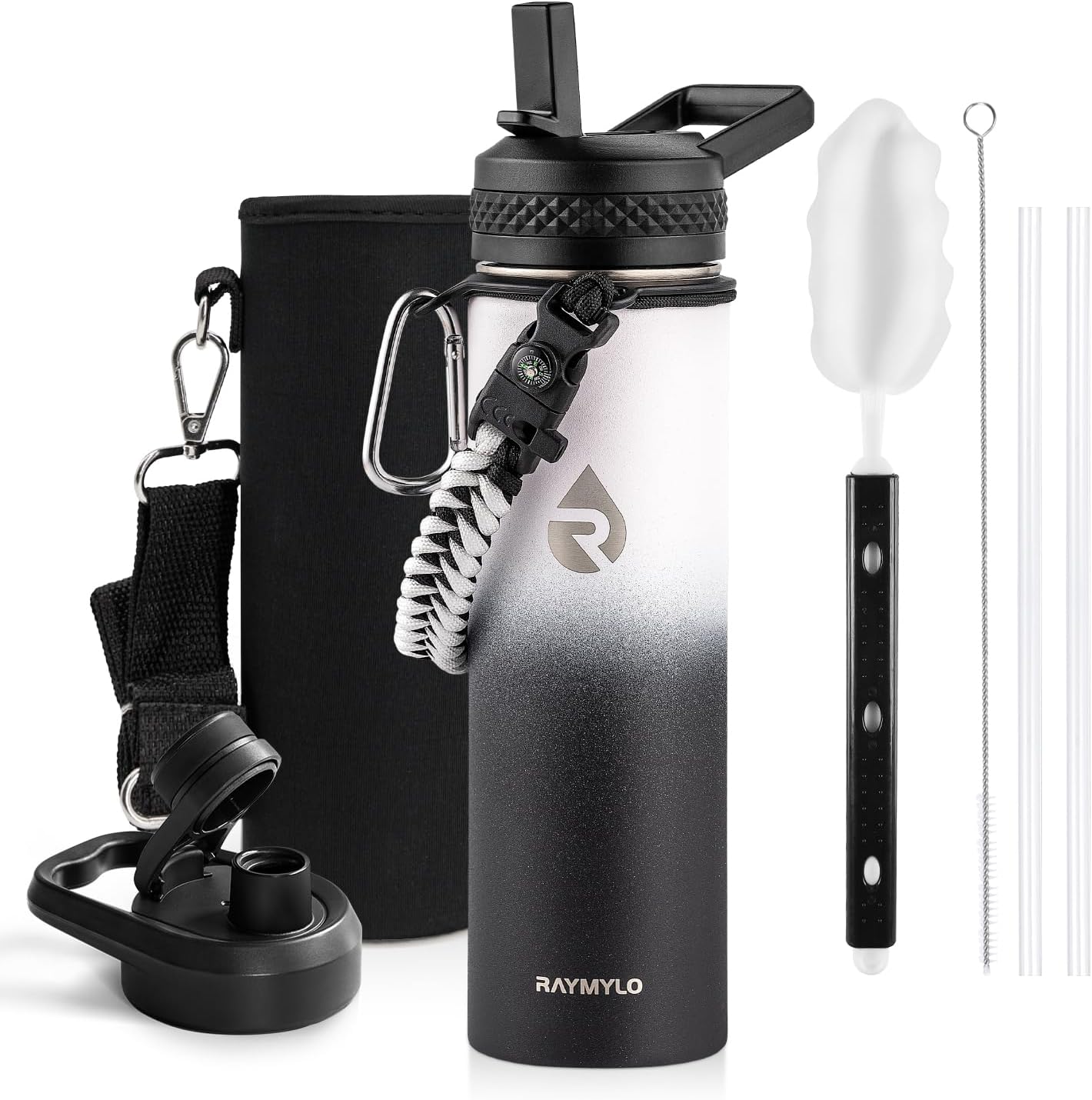 One Gallon Water Bottle Insulated, Triple Walled Vacuum Stainless Steel (Cold for 48 Hrs), Leak Proof & Non-BPA, Large Water Flask Jug with Paracord Handle & Straw Spout Lids