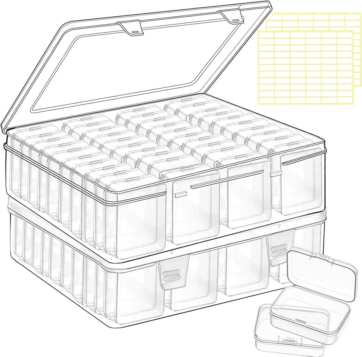 Bead storage container,44pcs of different sizes rectangular mini clear plastic storage box with hinged lid and label for bracelet making DIY jewelry craft nail organizer,Mix Size-2