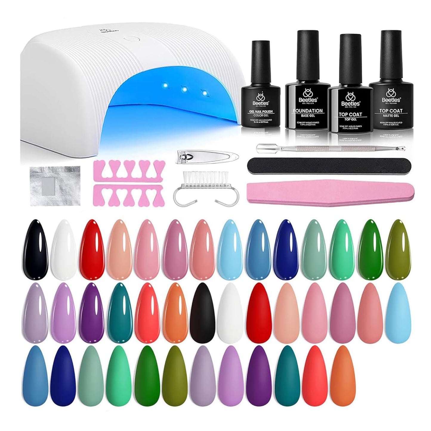 Beetles Gel Nail Polish Kit with U V Light - 80Pcs Color Enchantment 55 Colors Gel Polish Starter Kit with Base Top Coat DIY Nails Supply Stickers Manicure Tools Home Salon Gift for Women Teens Girls