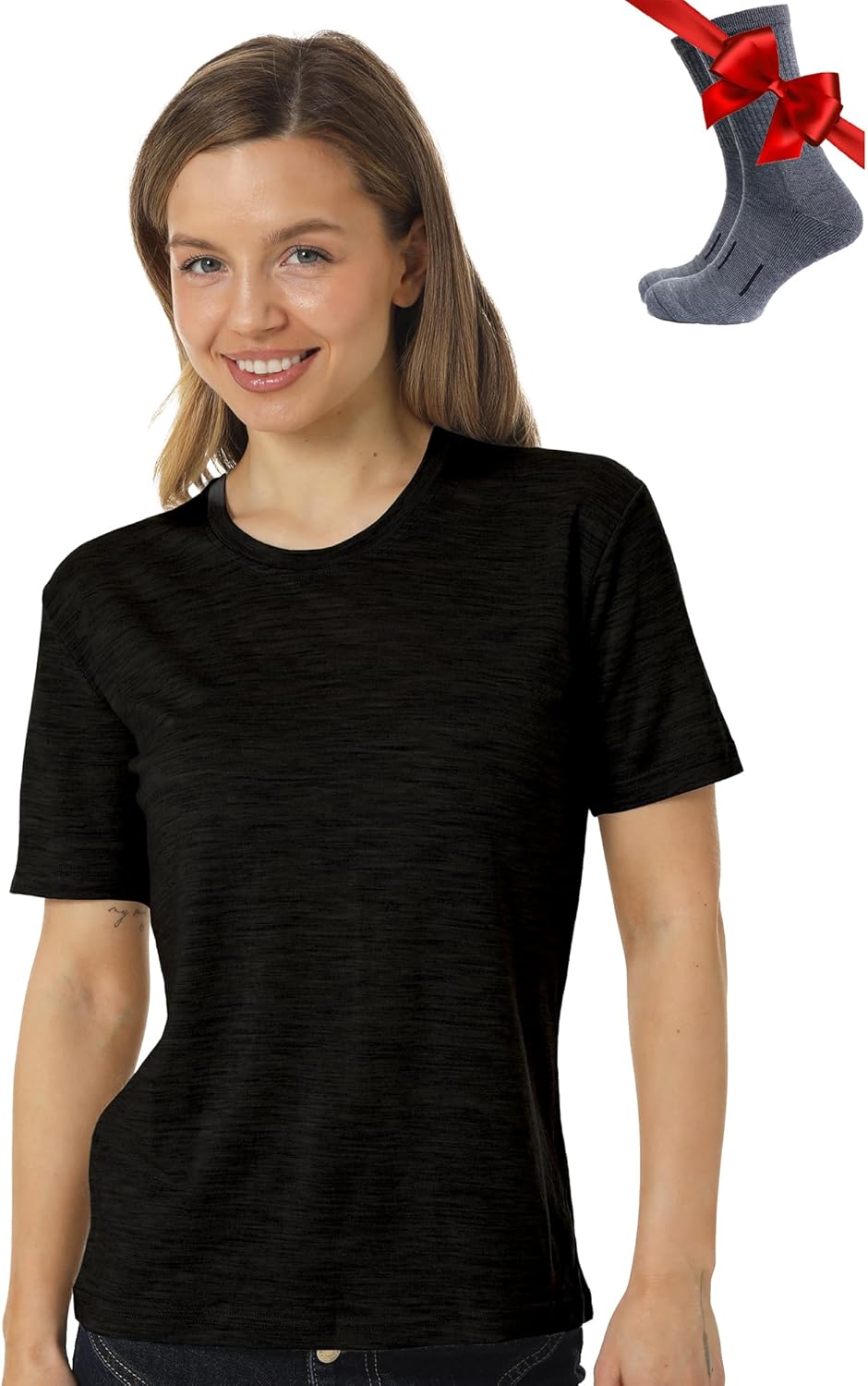 Merino.tech Merino Wool T Shirt Women - 100% Merino Wool Base Layer Women Short Sleeve Moisture-Wicking Tee and Hiking Socks