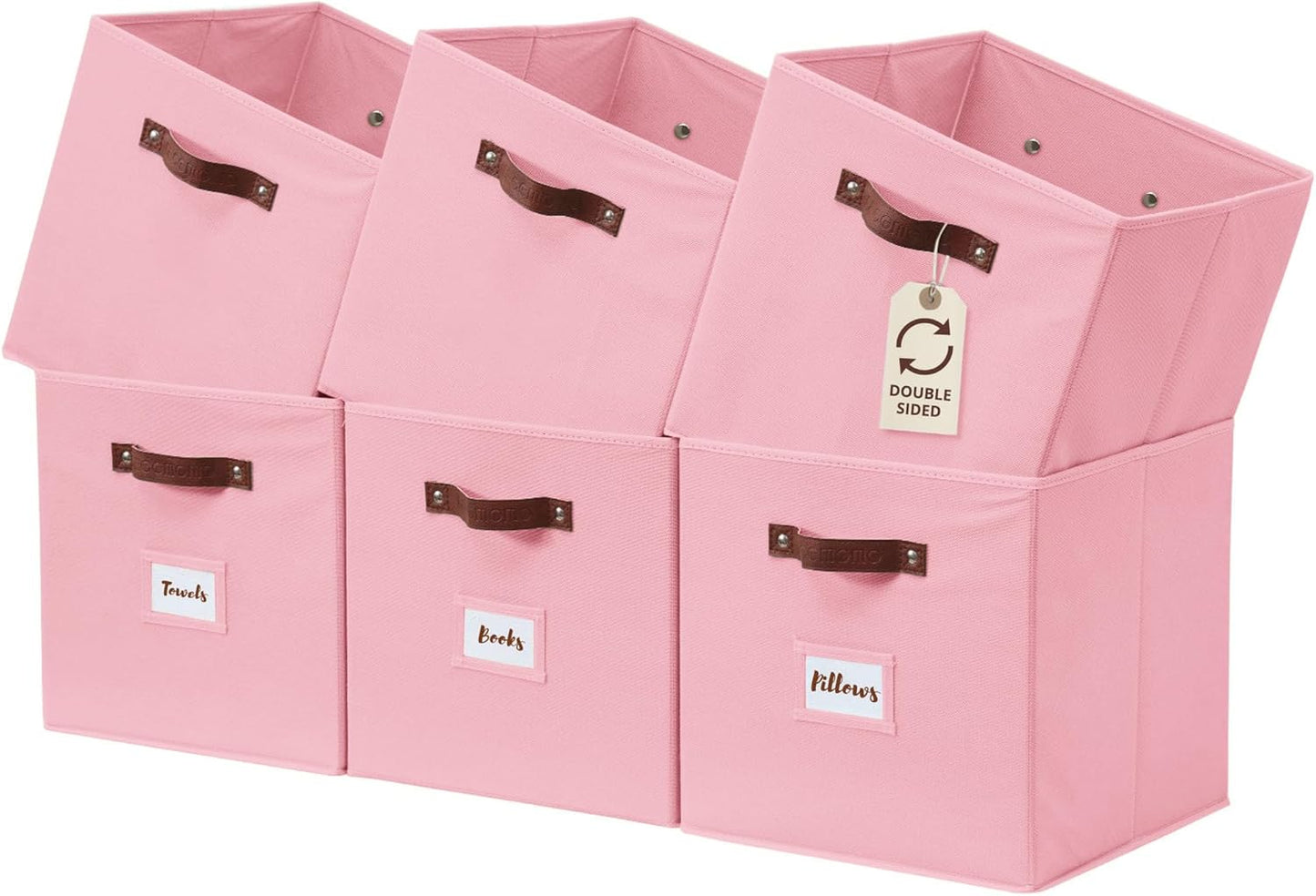 DECOMOMO Storage Bins, Cube Storage Bin with Labels, Fabric Storage Cubes for Shelves (10.5" x 11" / 6pcs, Beige)