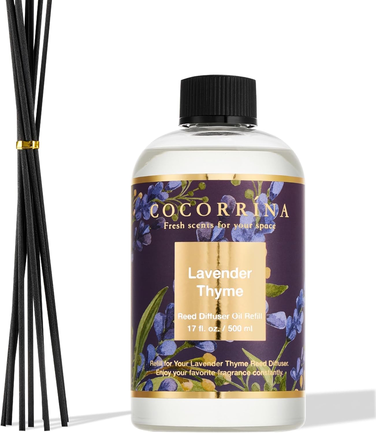 Cocorrína Reed Diffuser Refill Sandalwood Rose 17oz (500ml) with 8 Sticks - Premium Long-Lasting Floral Essential Oil, Home Fragrance for Bedroom, Bathroom Home Decor