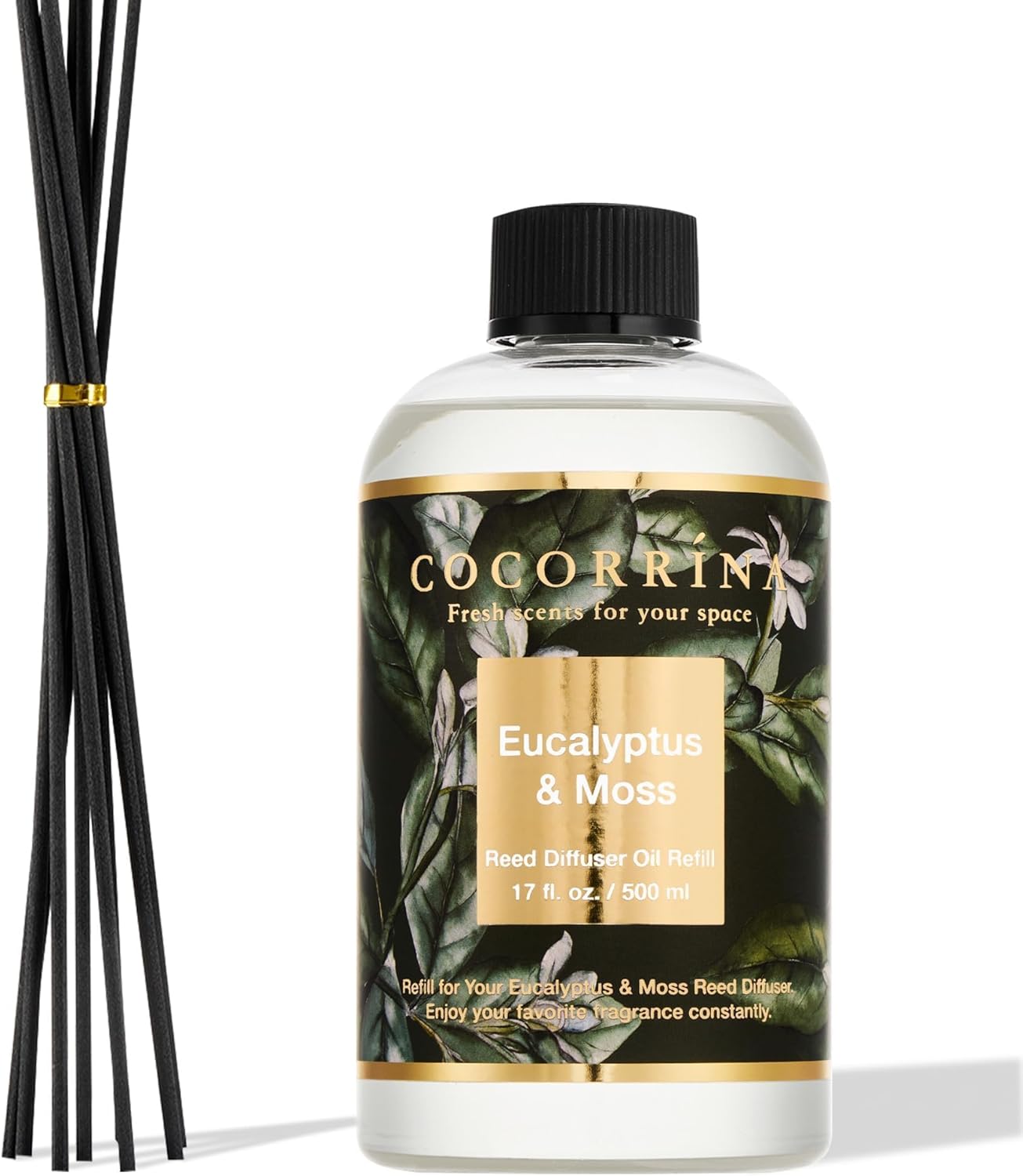 Cocorrína Reed Diffuser Refill Sandalwood Rose 17oz (500ml) with 8 Sticks - Premium Long-Lasting Floral Essential Oil, Home Fragrance for Bedroom, Bathroom Home Decor