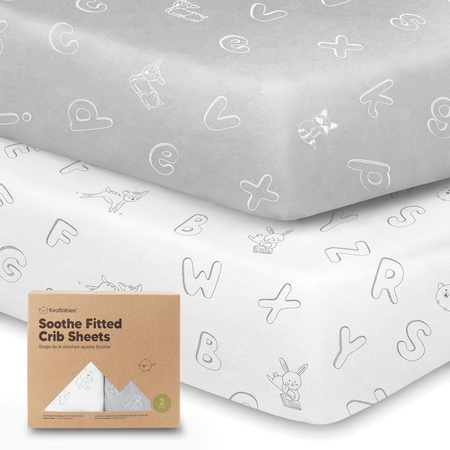 KeaBabies 2-Pack Organic Crib Sheets for Boys, Girls - 52x28 Fitted Crib Mattress Sheet Neutral, Breathable Jersey Cotton Cover for Baby Bed, Toddler Mattress, Soft & Cute Prints (Soft White)