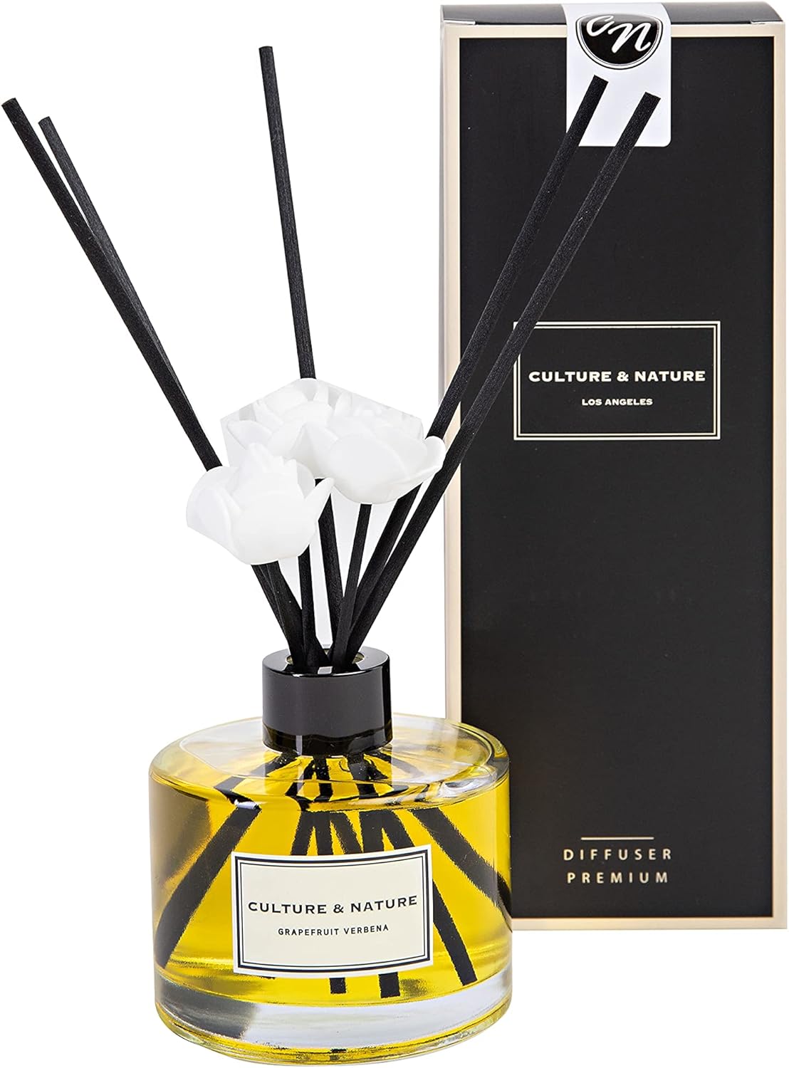 CULTURE & NATURE Reed Diffuser Set 6.7oz (200ml) Black Cherry Scented Diffuser with Sticks Home Fragrance Reed Diffuser for Bathroom Shelf Decor
