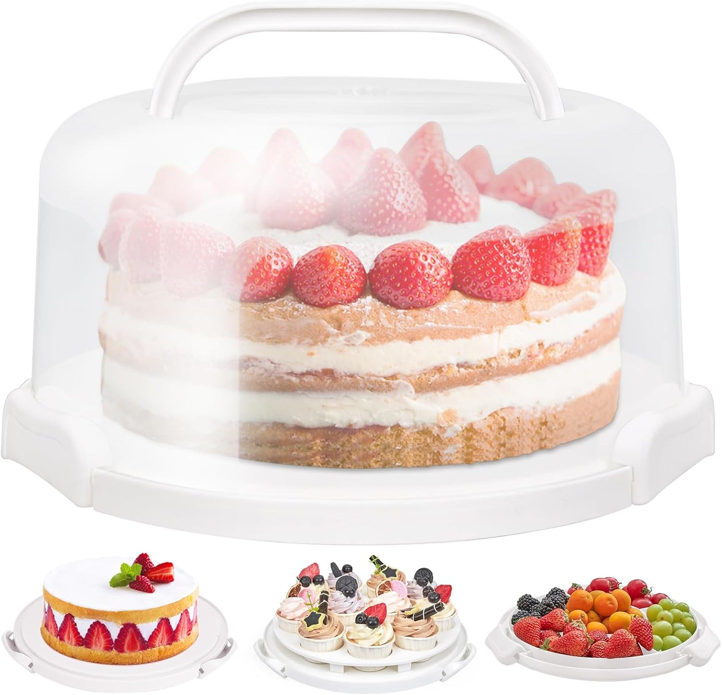 Ohuhu Cake Carrier with Lid and Handle, BPA-Free Cake Containers Cake Holder for 10 inch Cake with 2 Handles Cupcake Carrier - Plastic Cover Two Sided Base for Transport Pie Nuts Fruit Perfect Gifts
