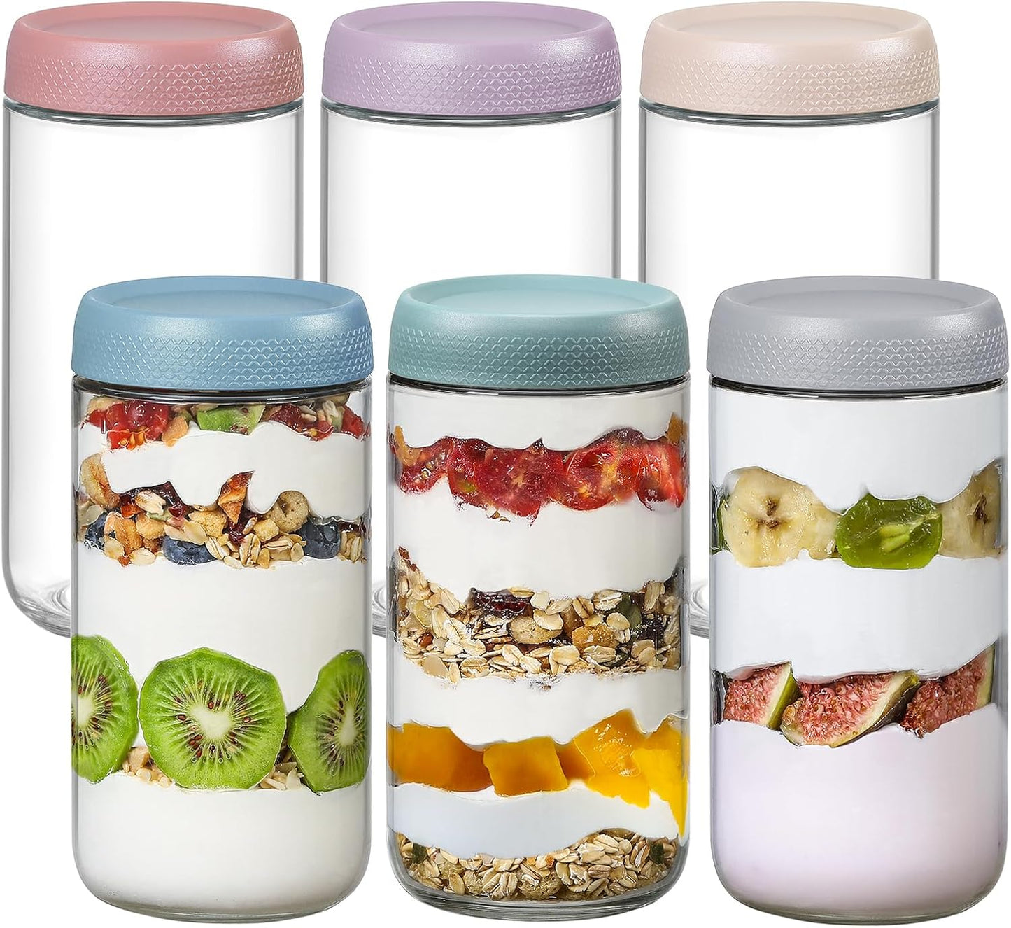 NETANY 6-pack 16 oz Overnight Oats Containers with Lids, Glass jars with Airtight Lids, Wide mouth Mason Salad jars, Glass Food Storage Containers for Snacks Yogurt Spice Sugar