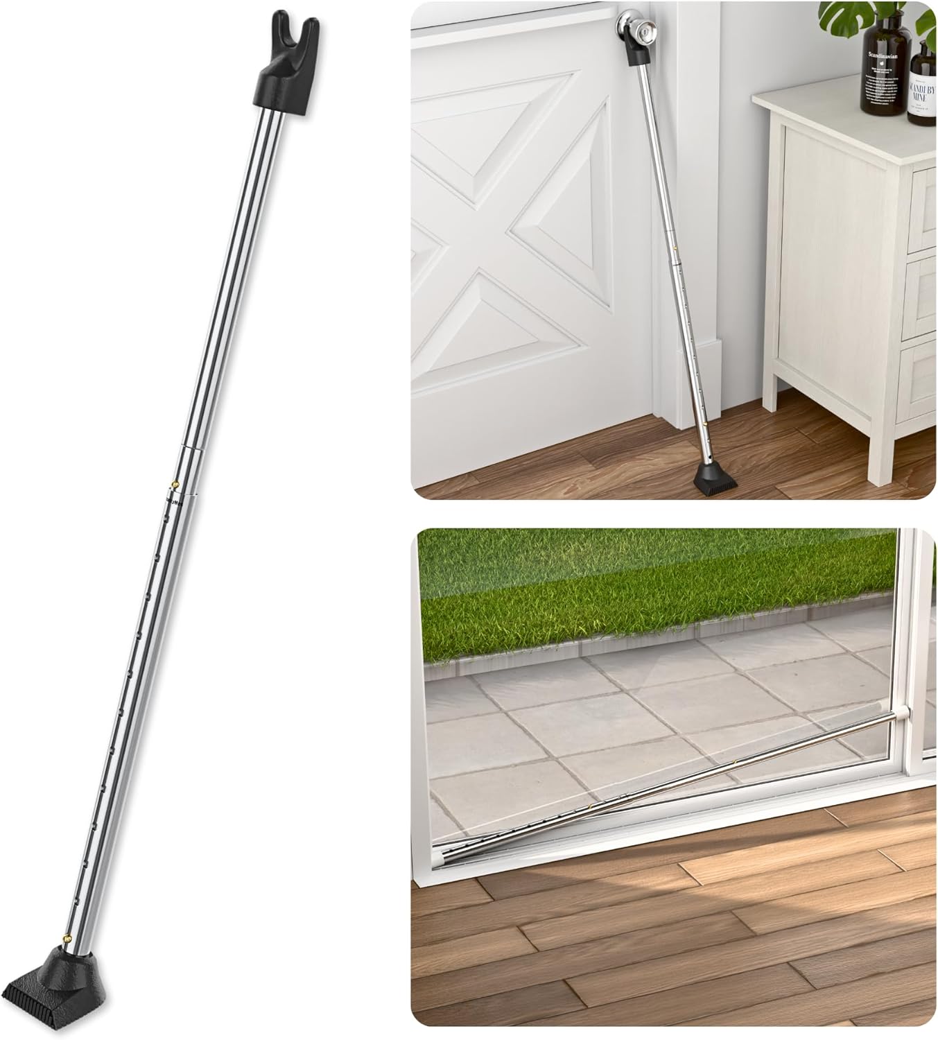 SECURITYMAN 2-in-1 Door Security Bar & Sliding Patio Door Security Bar (2 Pack) via Interchangeable Caps - Heavy Duty Iron Construction Door Stoppers Lock for Home, Apartment, Travel Hotel - Black