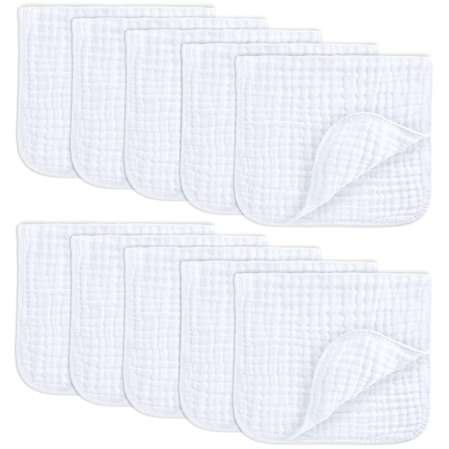Comfy Cubs Muslin Burp Cloths 20" x 10", Pack of 6 - Large, 6-Layer, Ultra Absorbent 100% Cotton for Baby Spit-Up, Drool, and Messes - Soft, Safe & Gentle Baby Burp Cloths Set for Boys & Girls - White