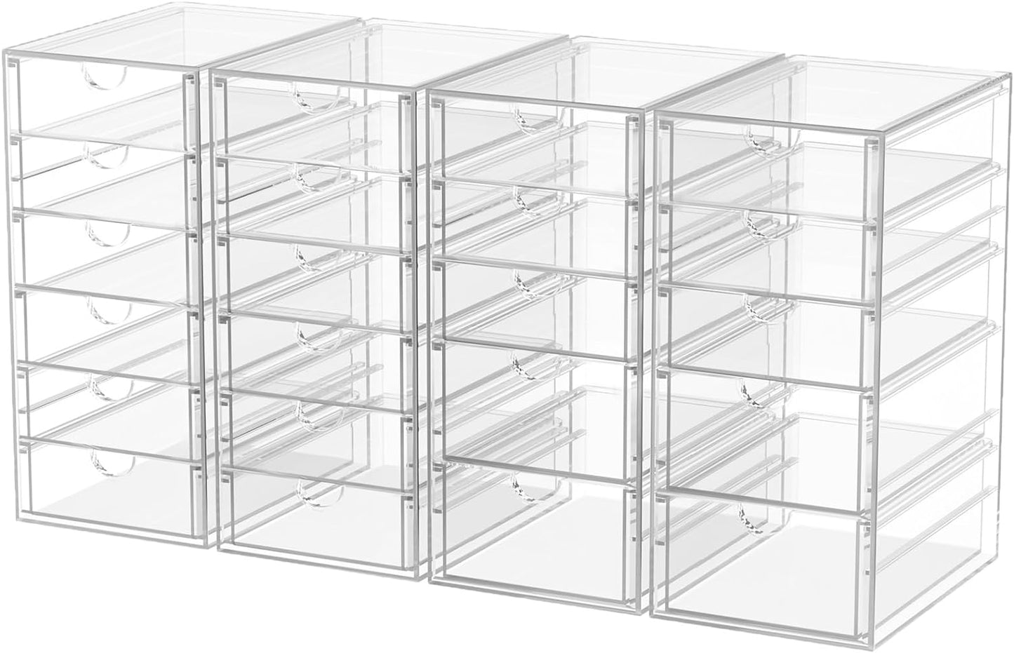 Makeup Organizer Storage with 16 Drawers, 4 Pcs Desktop Office Supplies, Desk Organizers, Clear Accessories, Dustproof Storage Drawer and for Make Up, Jewelry, Pen, Stationary