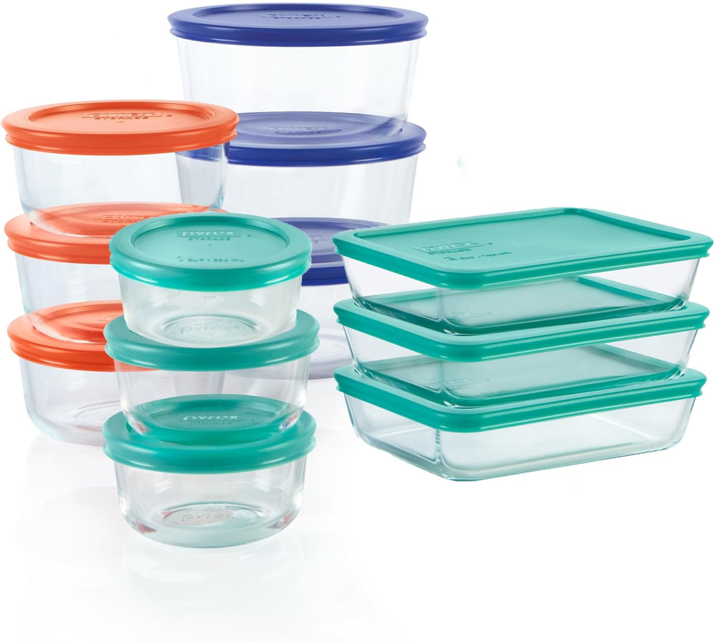 Pyrex Simply Store (9-Pack) Mixed Sized Glass Food Storage Set, Round & Rectangular Containers With Plastic Lids, BPA-Free, Dishwasher & Microwave Safe