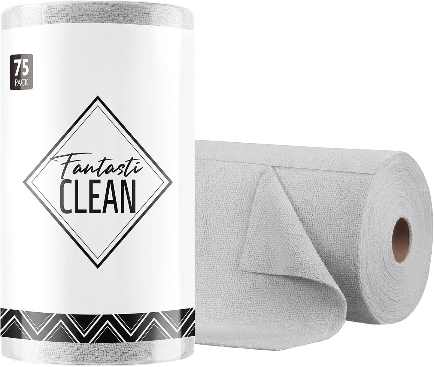 Fantasticlean Microfiber Cleaning Cloth Roll -75 Pack, Tear Away Microfiber Towels, 12" x 12", Reusable, Washable, Scratch Free, Ultra Absorbent Dishcloth for All-Around Cleaning Supplies (Pink)