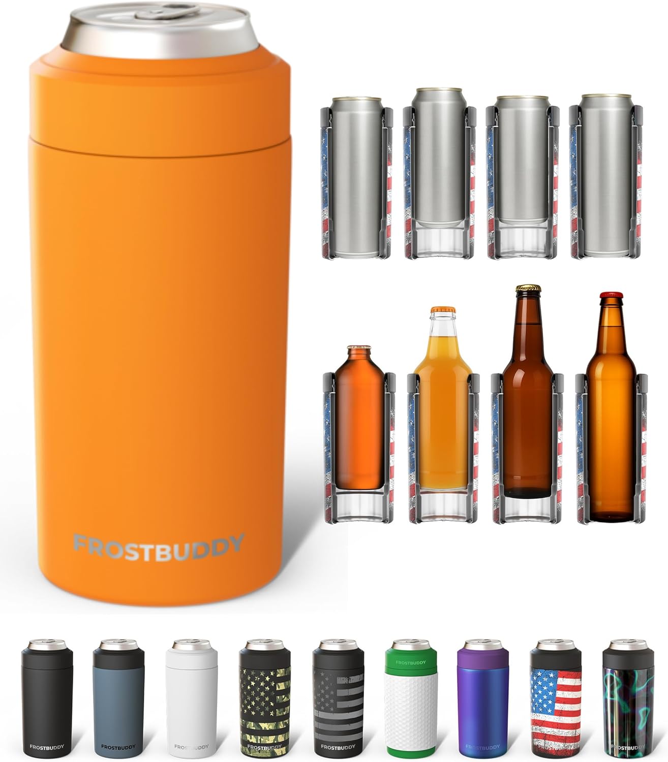 Frost Buddy Universal Can Cooler - Fits All - For Regular 12 & 16 oz or Slim-Size Bottles - Insulated Double-Walled Stainless Steel (MatteBlack)