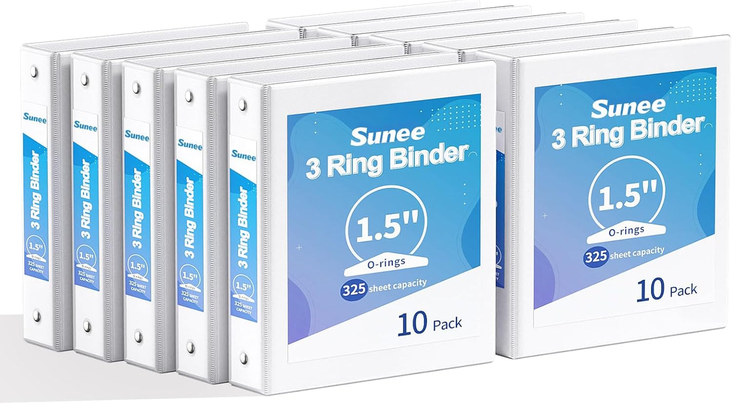 SUNEE 3 Ring Binders 1 Inch 12 Pack, Clear View Binders Bulk Three Ring PVC-Free (Fit 8.5x11 Inches) for School or Office Supplies, White