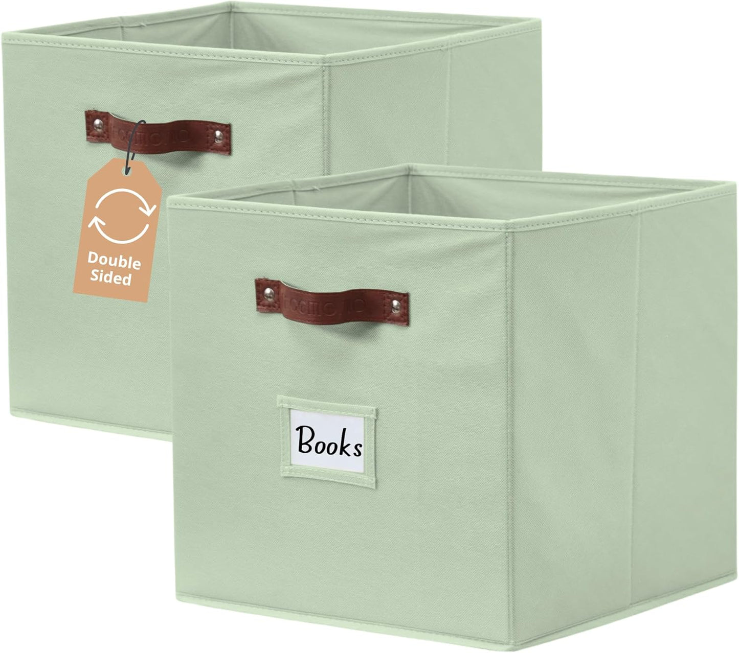 DECOMOMO Storage Bins, Cube Storage Bin with Labels, Fabric Storage Cubes for Shelves (10.5" x 11" / 6pcs, Beige)