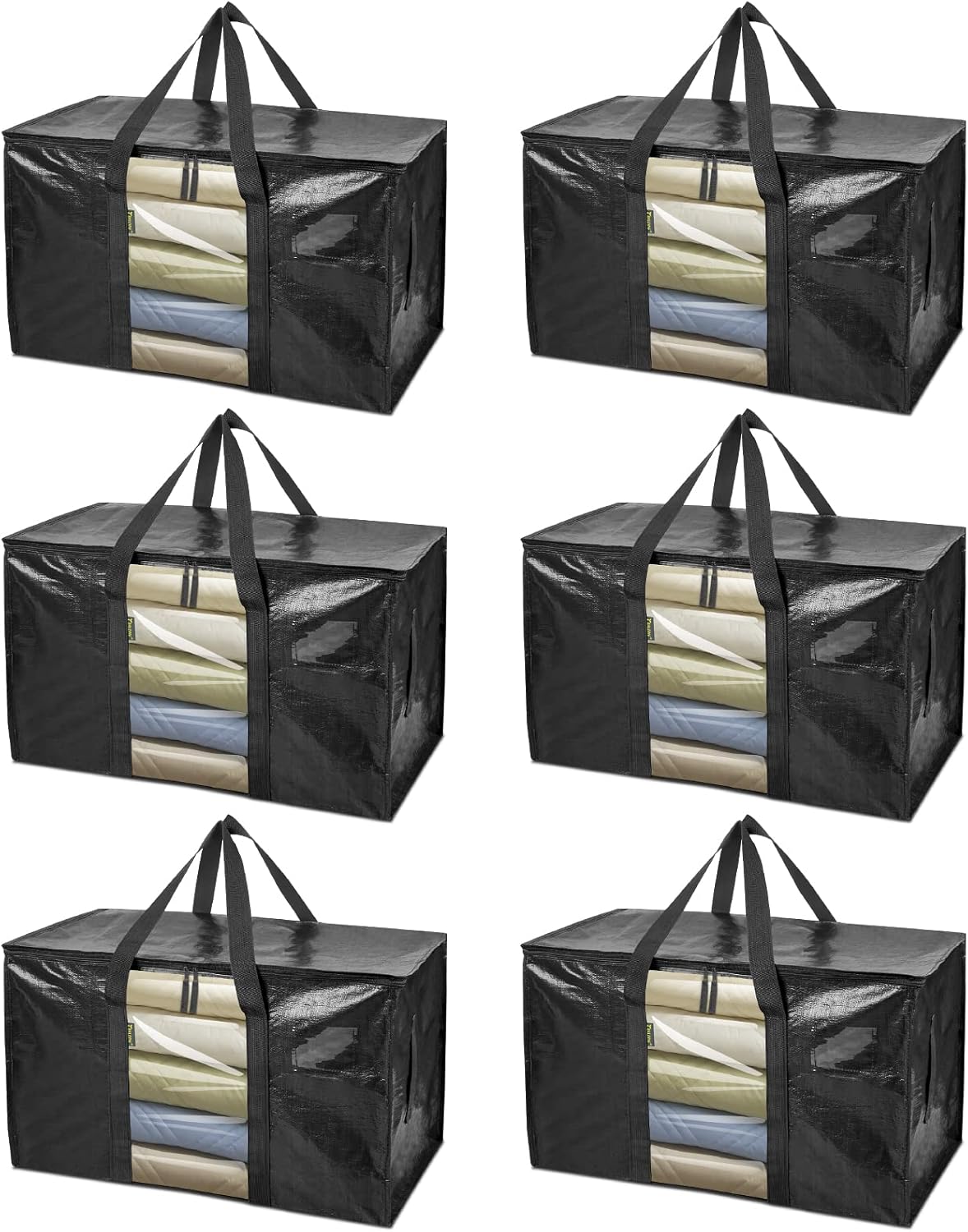 BALEINE 6-Pack Oversized Moving Bags with Reinforced Handles, Heavy-Duty Storage Tote for Clothes, Moving Supplies (Clear, 6-Pack)