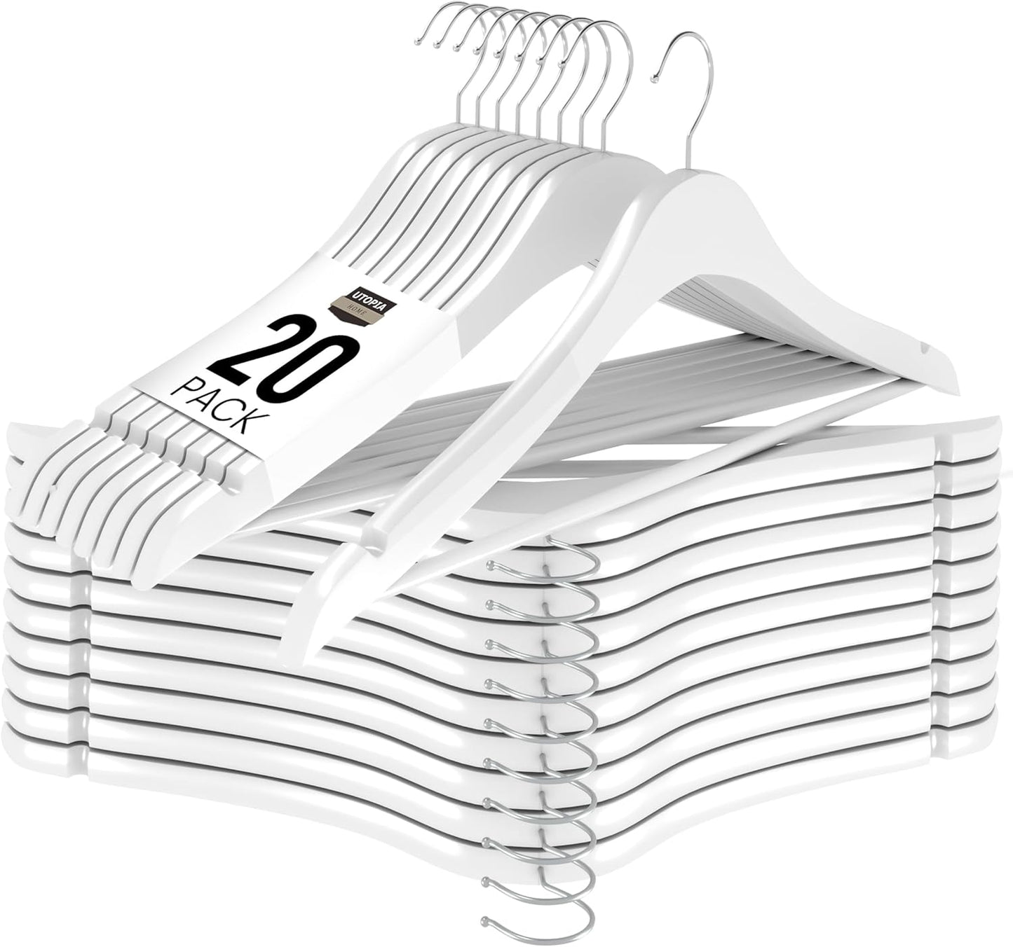 Utopia Home Premium Wooden Hangers 20 Pack - Heavy Duty & Durable Coat Hanger - Wood Hanger with 360-Degree Rotatable Hook - Clothes Hangers with Non-Slip Shoulder Notches For Shirts & Coats (Natural)