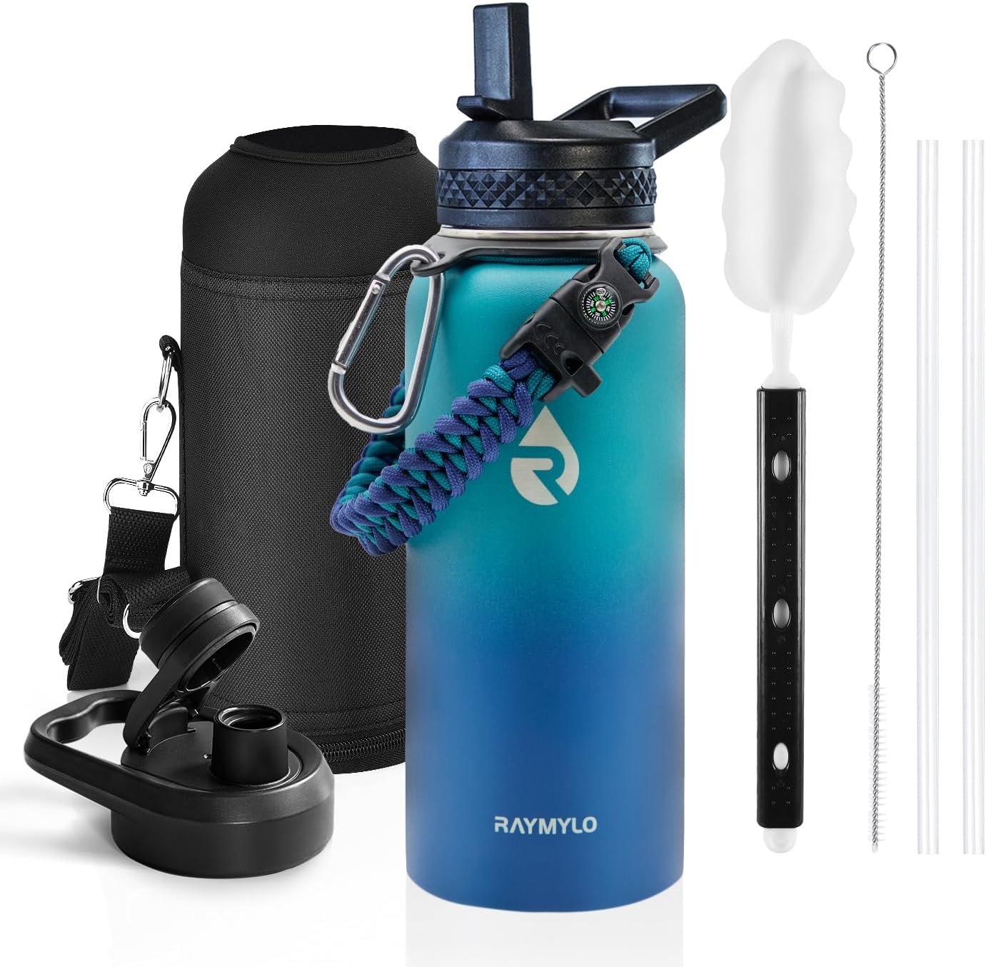 One Gallon Water Bottle Insulated, Triple Walled Vacuum Stainless Steel (Cold for 48 Hrs), Leak Proof & Non-BPA, Large Water Flask Jug with Paracord Handle & Straw Spout Lids